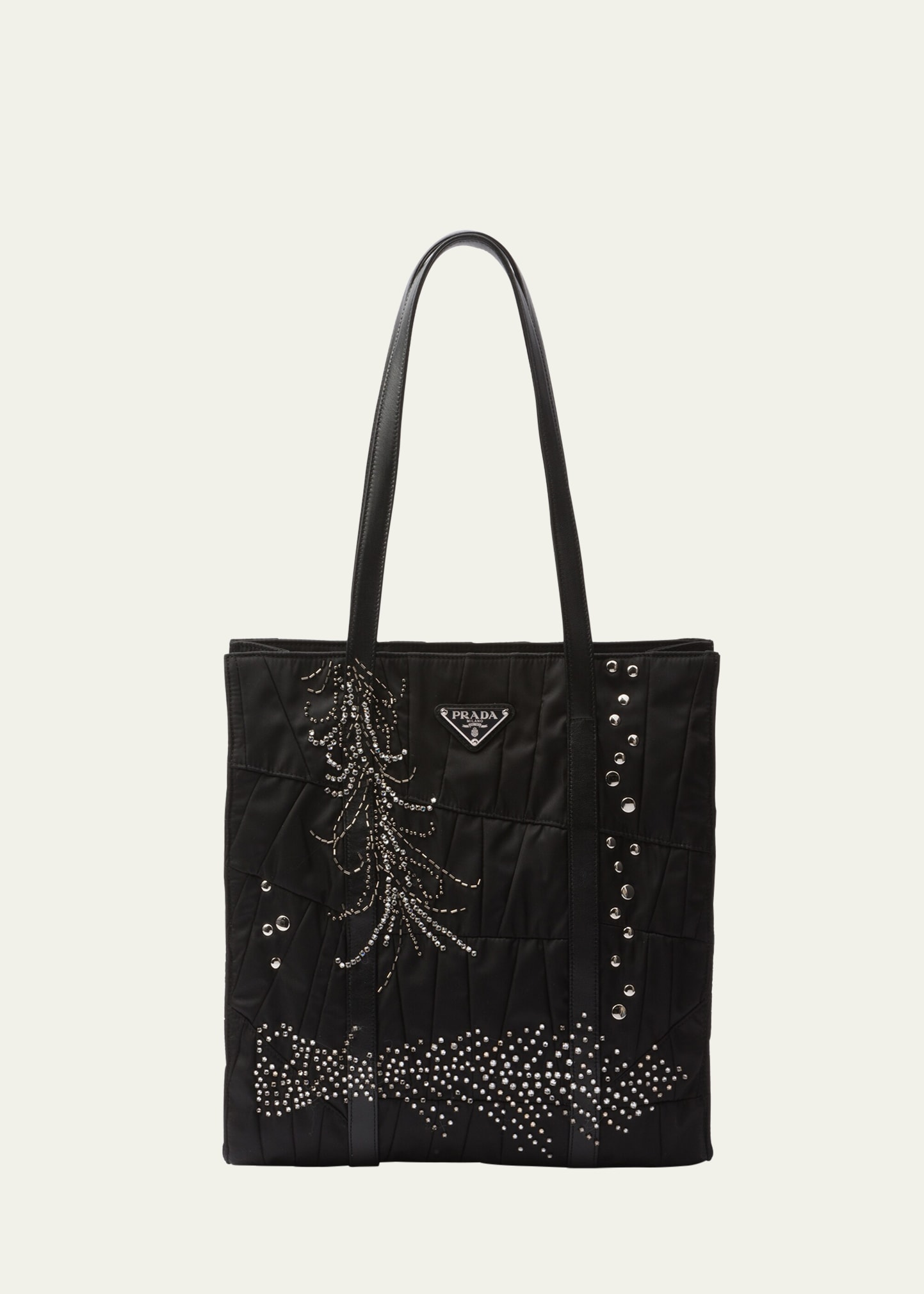 Shop Prada Embellished Quilted Nylon Tote Bag In F0002 Nero
