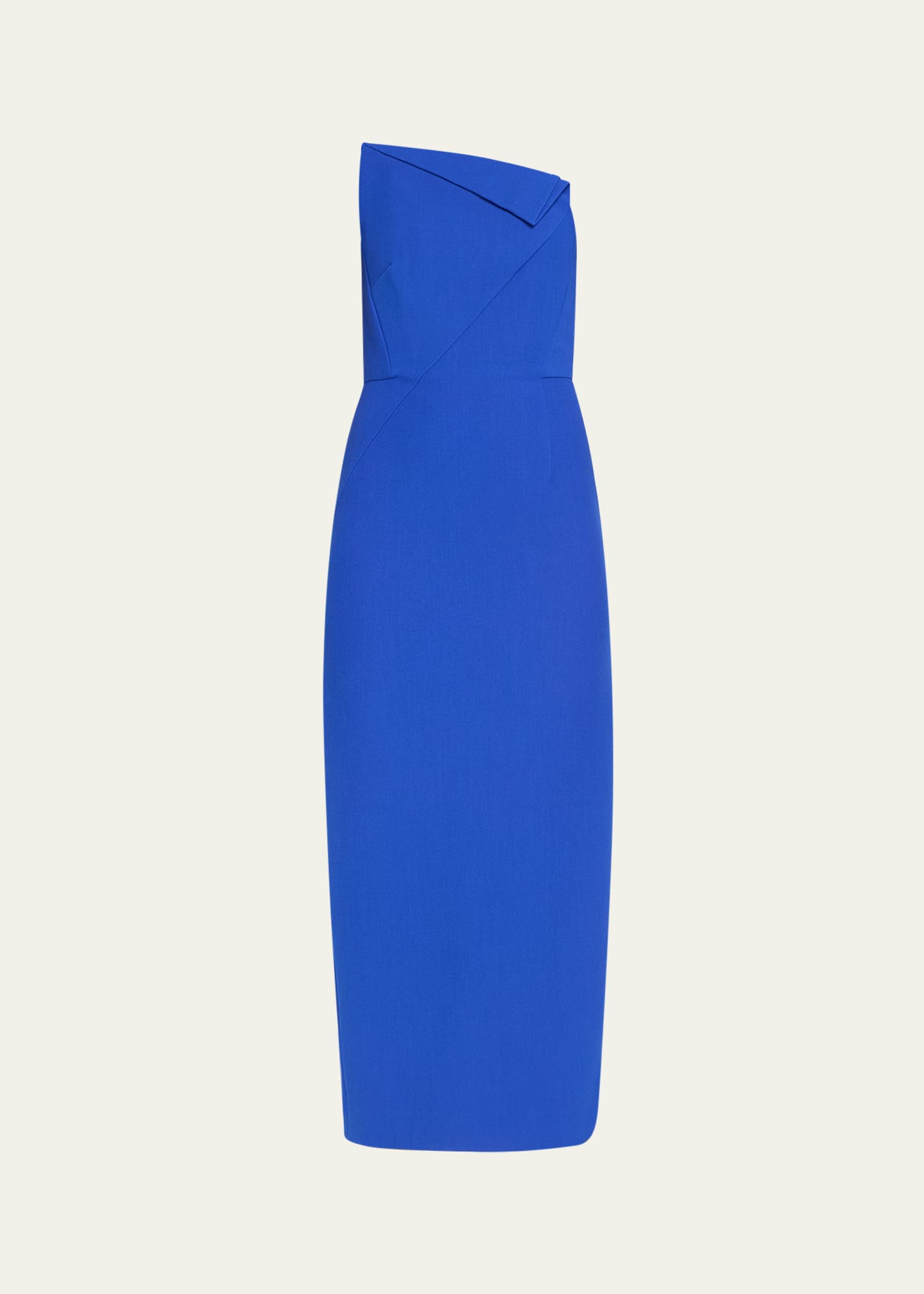 Shop Roland Mouret Asymmetric Strapless Crepe Midi Dress In Blue