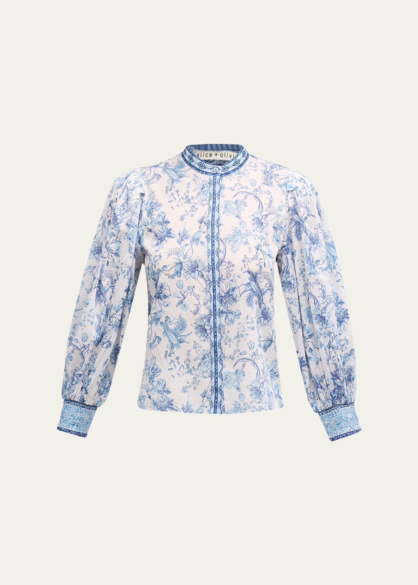 Shop Alice And Olivia April Pleated Blouson-sleeve Top In Je L'adore Spring