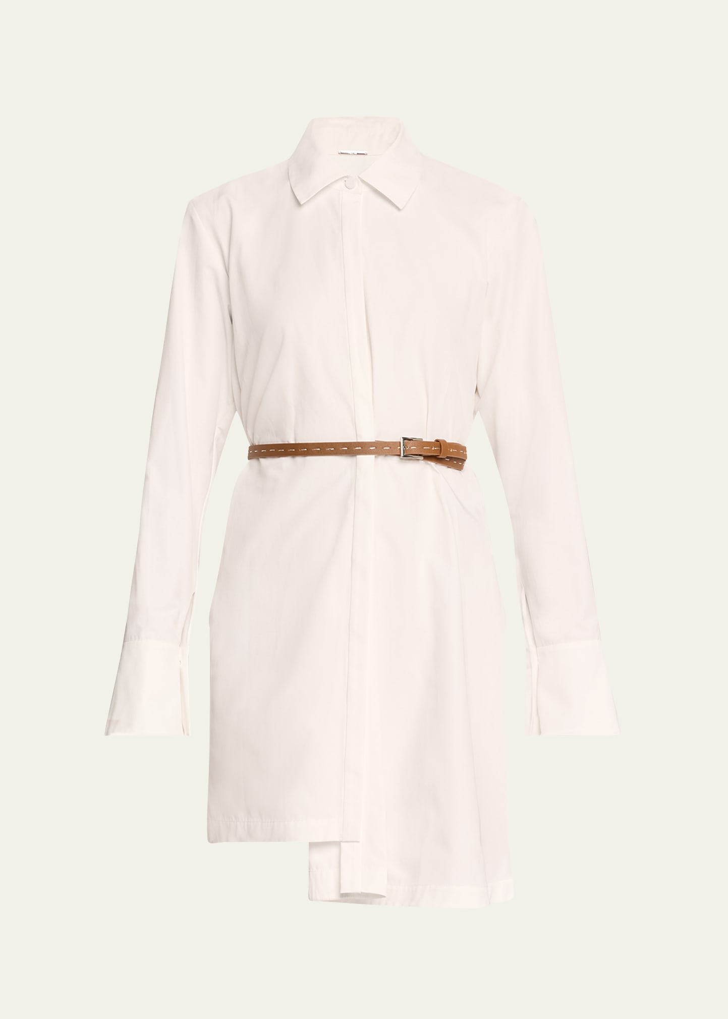 Shop Alexis Veni Belted Asymmetric Poplin Mini Shirtdress In White