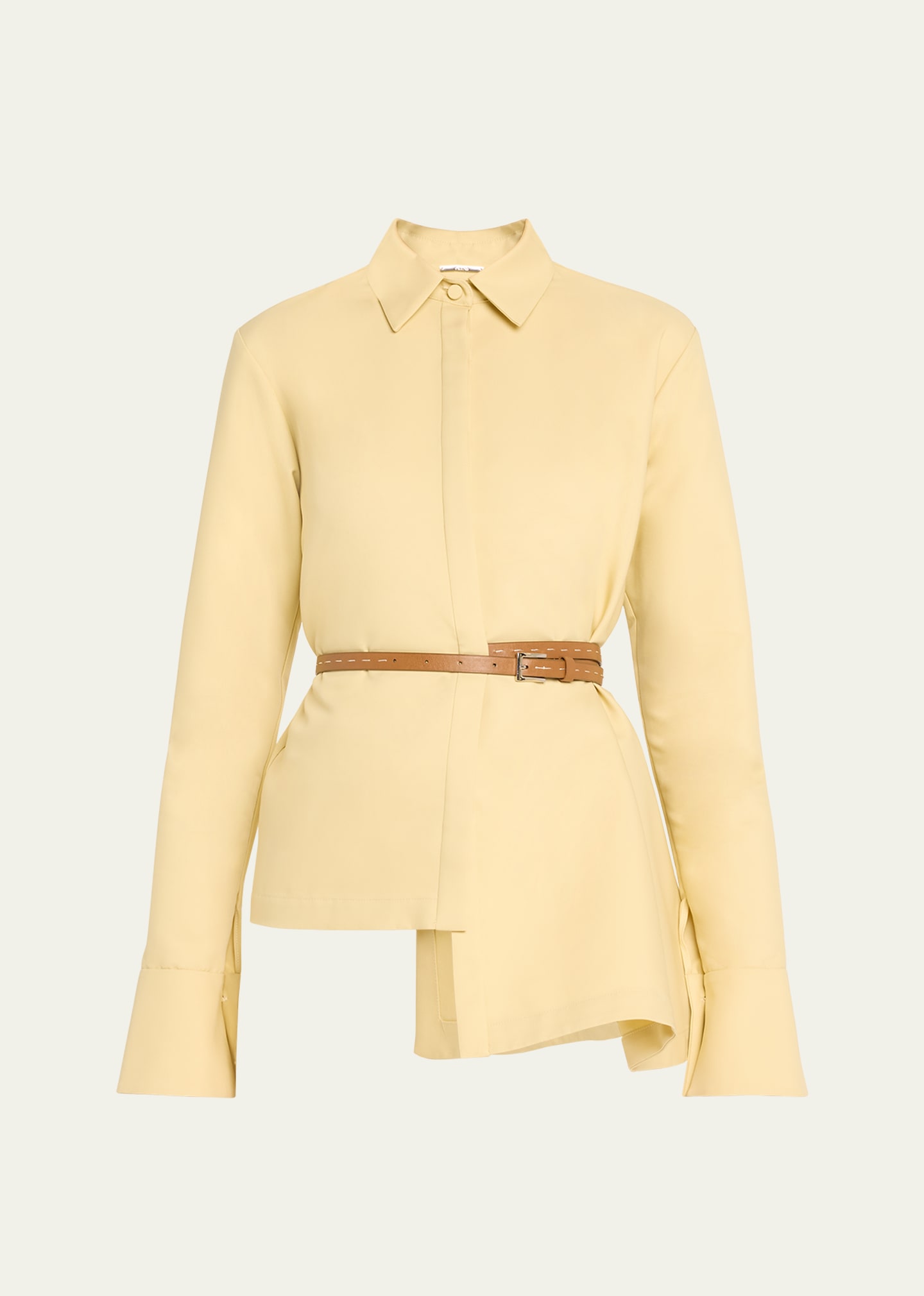 Shop Alexis Burke Belted Long-sleeve Asymmetric Top In Sand