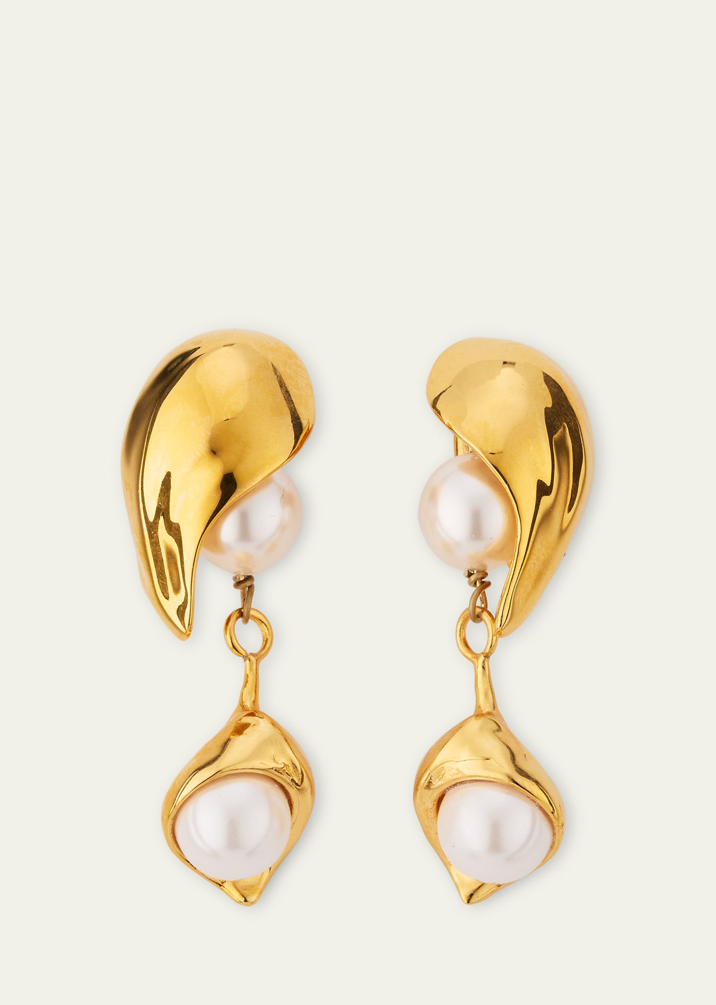 Abstract Leaf Faux Pearl Drop Earrings