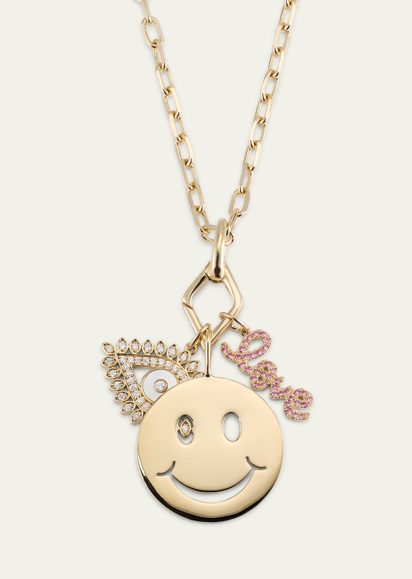 SYDNEY EVAN 14K LOVE, PROTECTION AND HAPPINESS COMBO NECKLACE