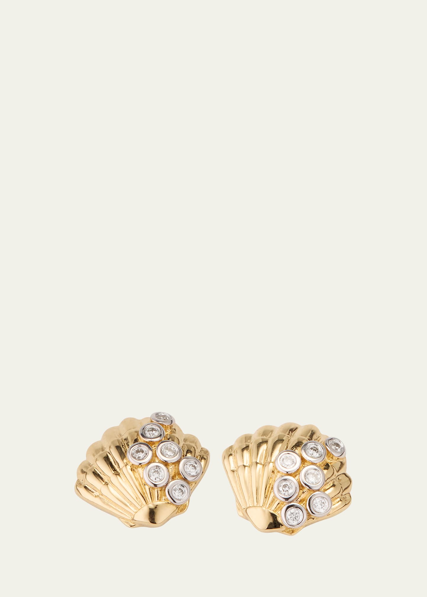 Clam Shell 14K Gold Diamond Stud Earring, Single