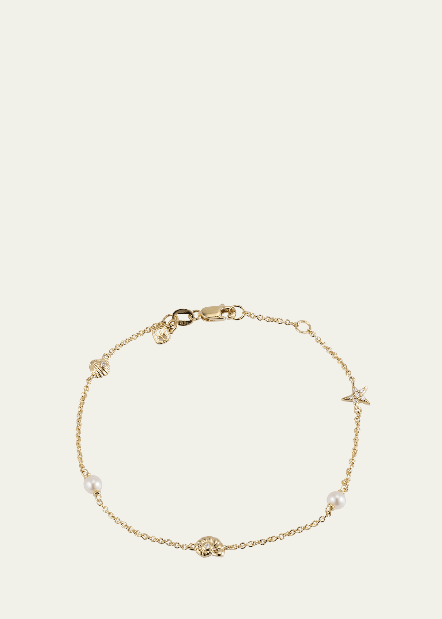 14K Gold Shells Chain Bracelet with Diamonds
