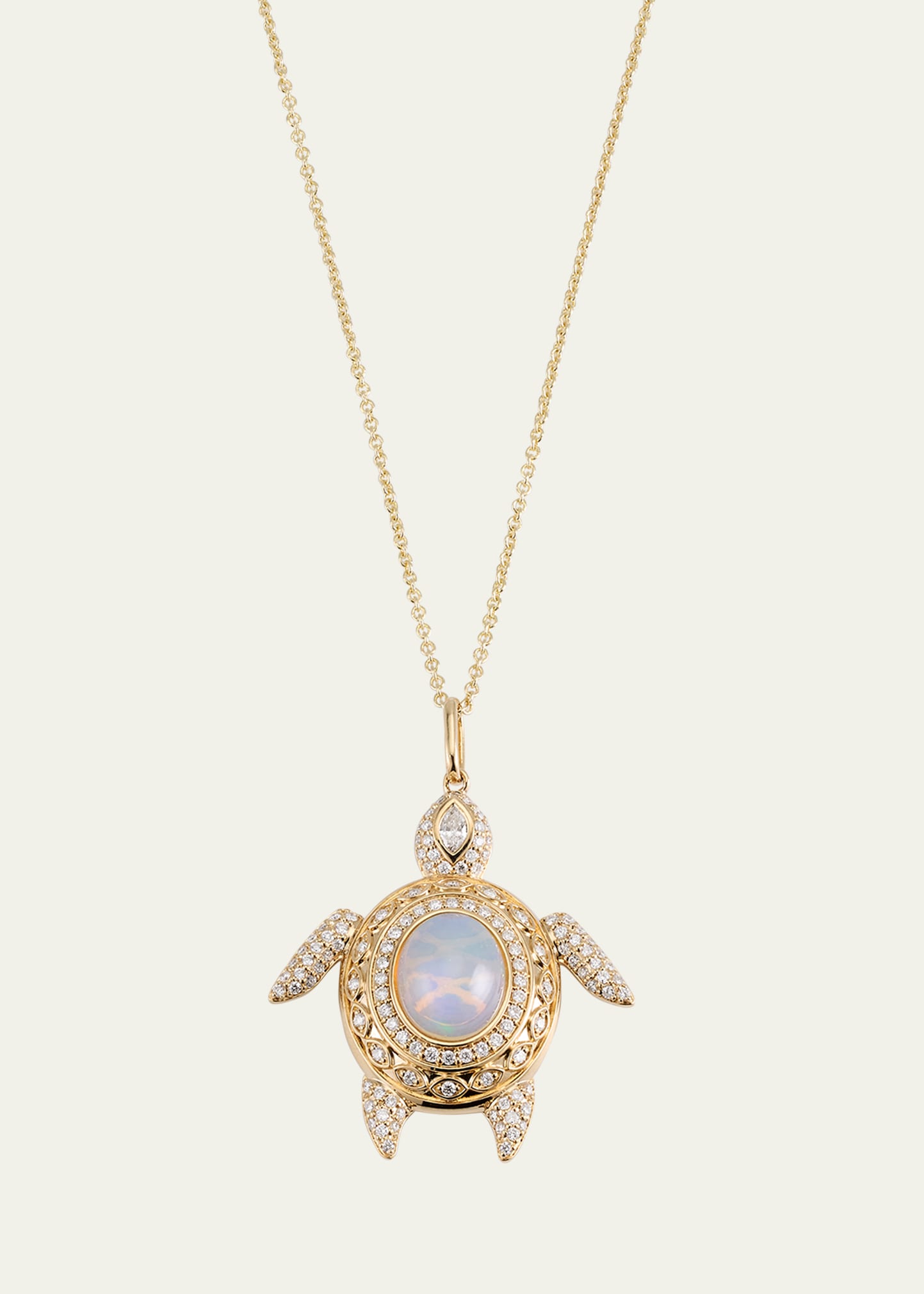 Marquise Eye Diamond Pave Turtle Charm Chain Necklace