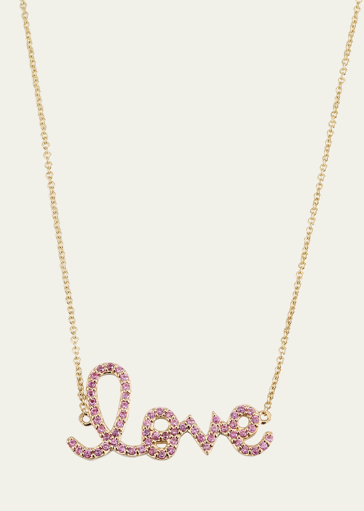 14K Gold Medium Love Script Pink Sapphire Necklace