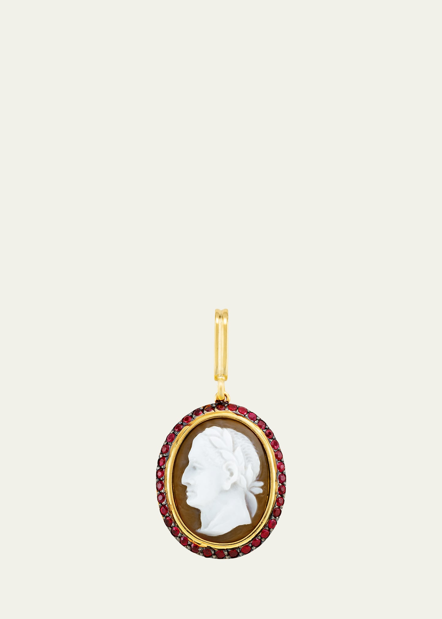 Mellerio 18k Yellow Gold Precious Cameo Charm With Shell And Rubies