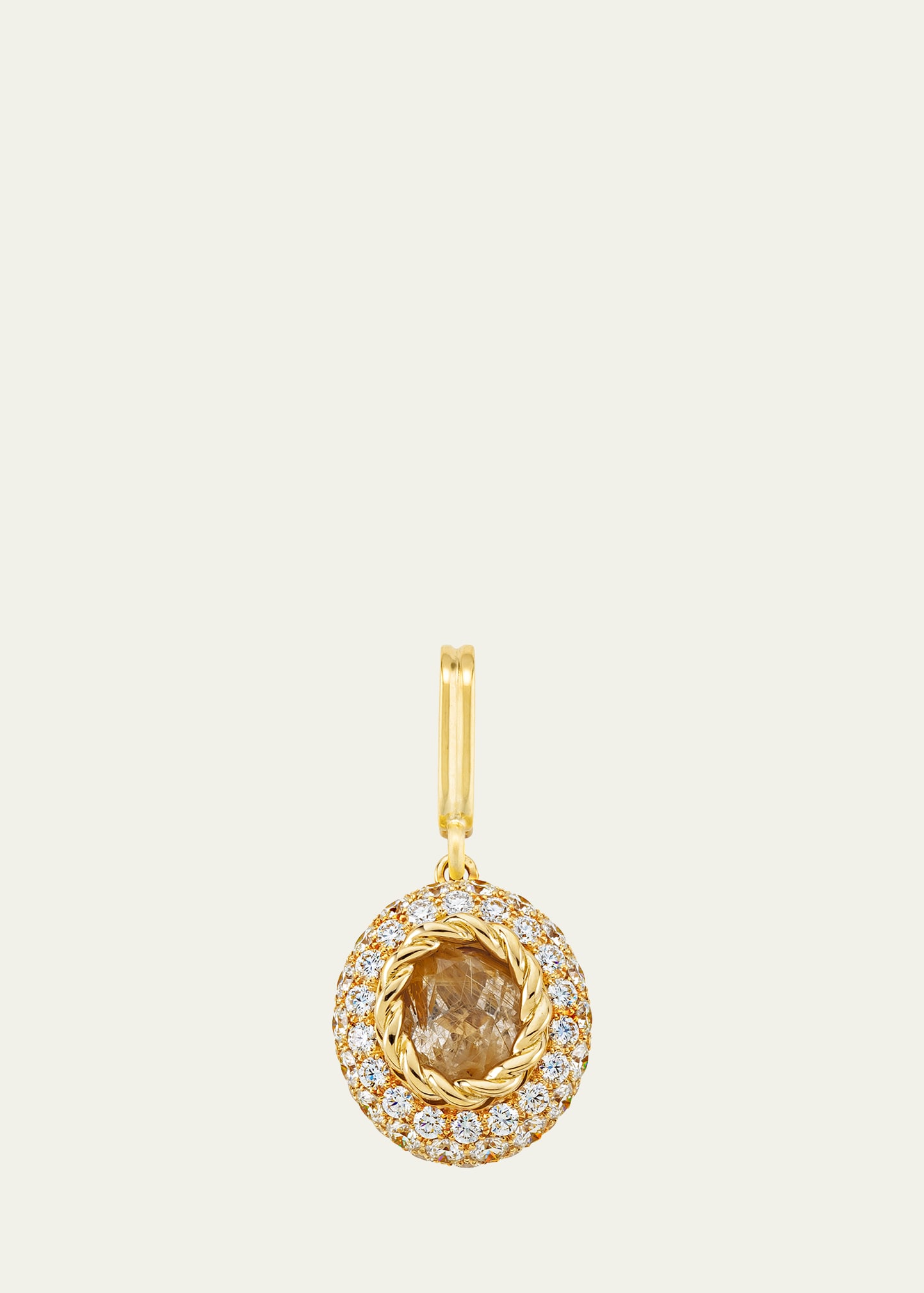 Mellerio 18k Yellow Gold Baby Queen Medal Charm With Rutilated Quartz And Diamonds