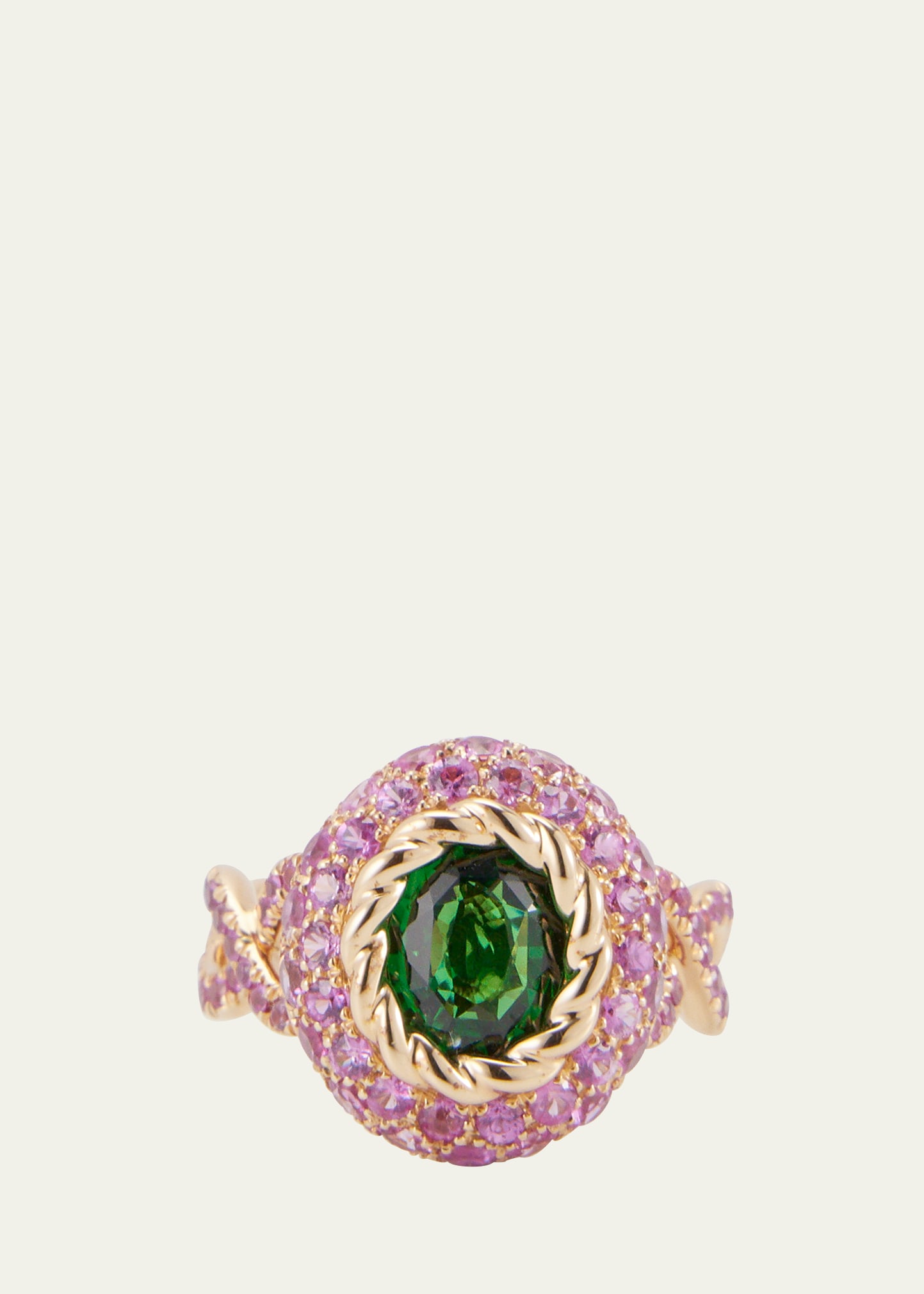 18K Yellow Gold Green Fields Ring with Tsavorite and Pink Sapphires