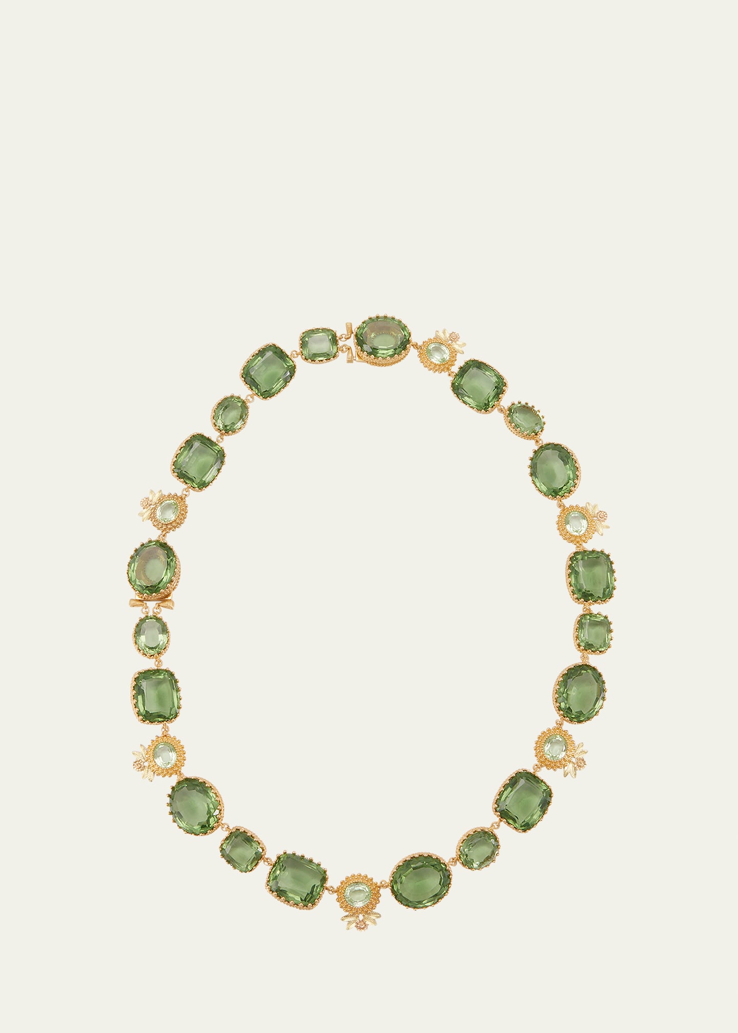 18K Yellow and Pink Gold Pierreries Necklace with Floral Pattern and Prasiolite