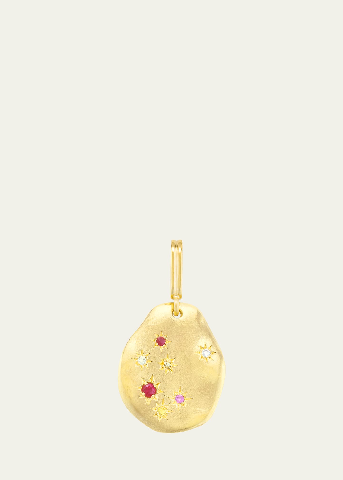 18K Yellow Gold Starry Night Medal Charm with Diamonds, Colored Sapphires and Rubies