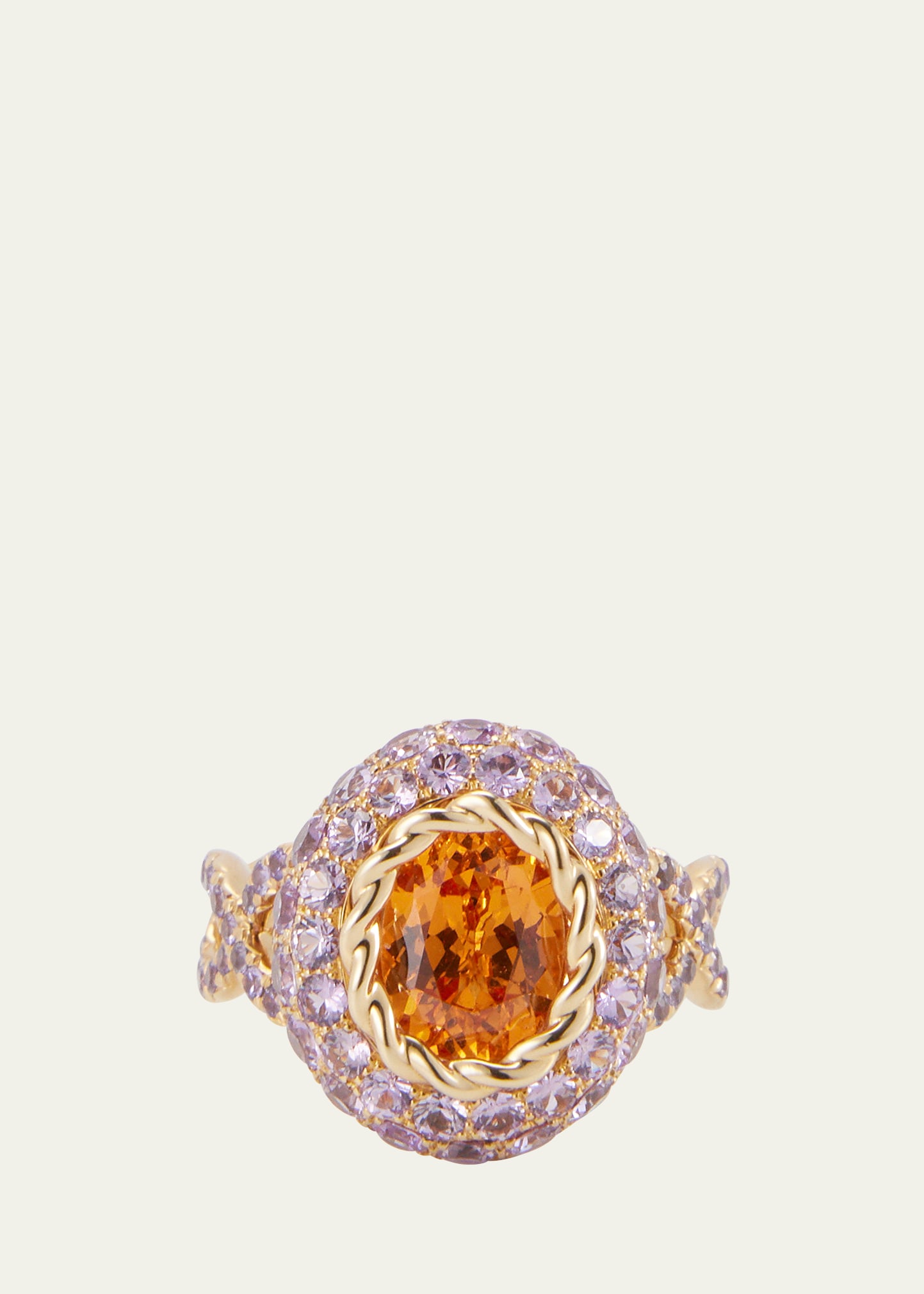 18K Yellow Gold Orange Blossom Ring with Spessarite and Purple Sapphires