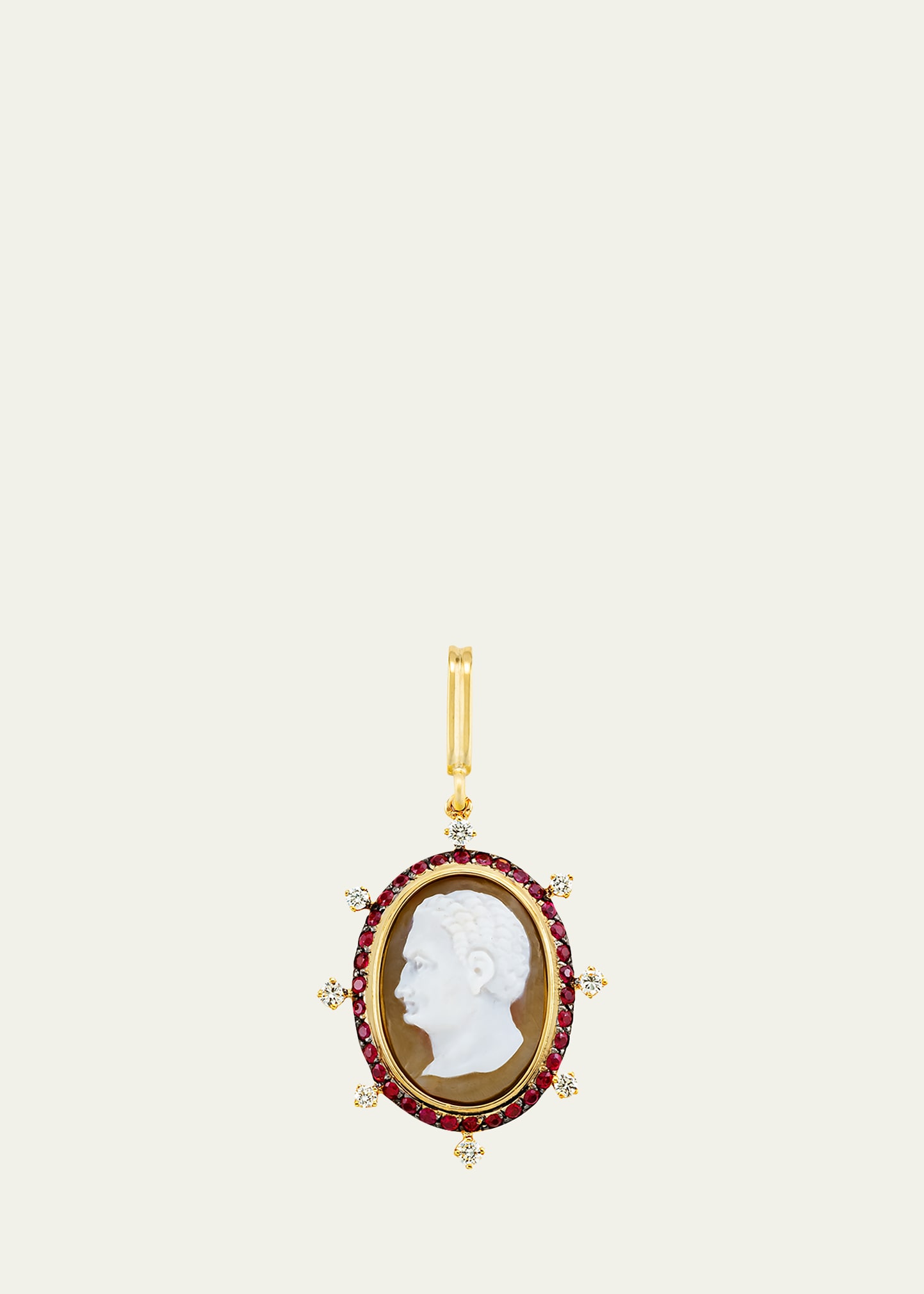 Mellerio 18k Yellow Gold Previous Cameo Charm With Shell, Diamonds And Rubies