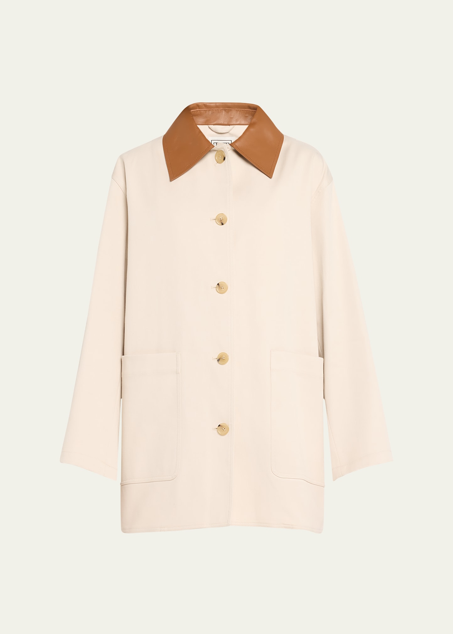 Totême Organic Cotton Barn Jacket With Leather Collar In Light/pastel Grey