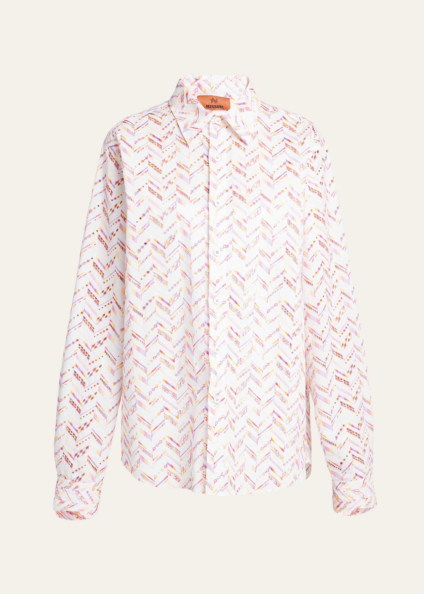 Shop Missoni Chevron Broderie Anglaise Long-sleeve Collared Shirt In Zzpkylwprlwht