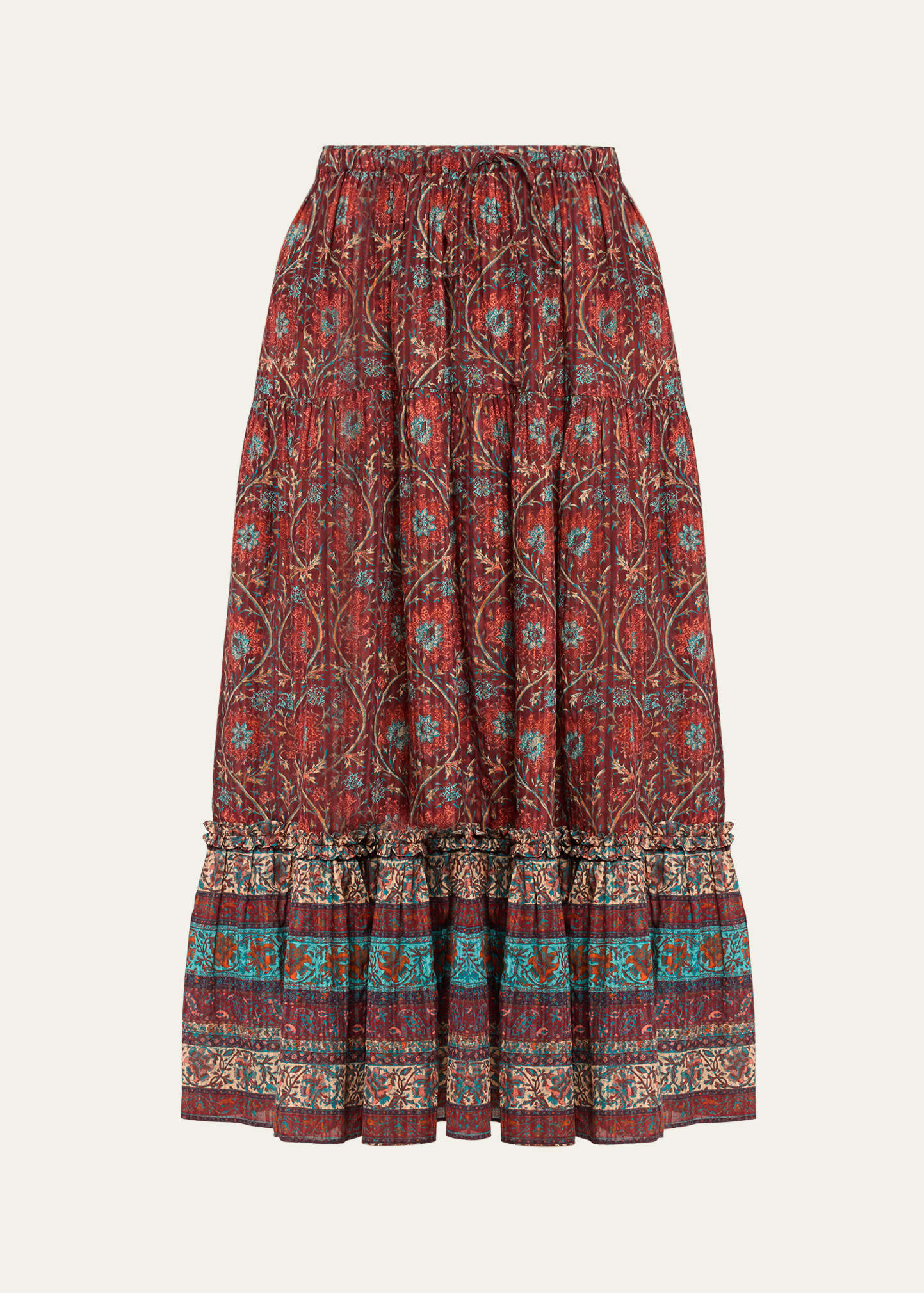 Paige Woven Tiered Midi Skirt with Pockets