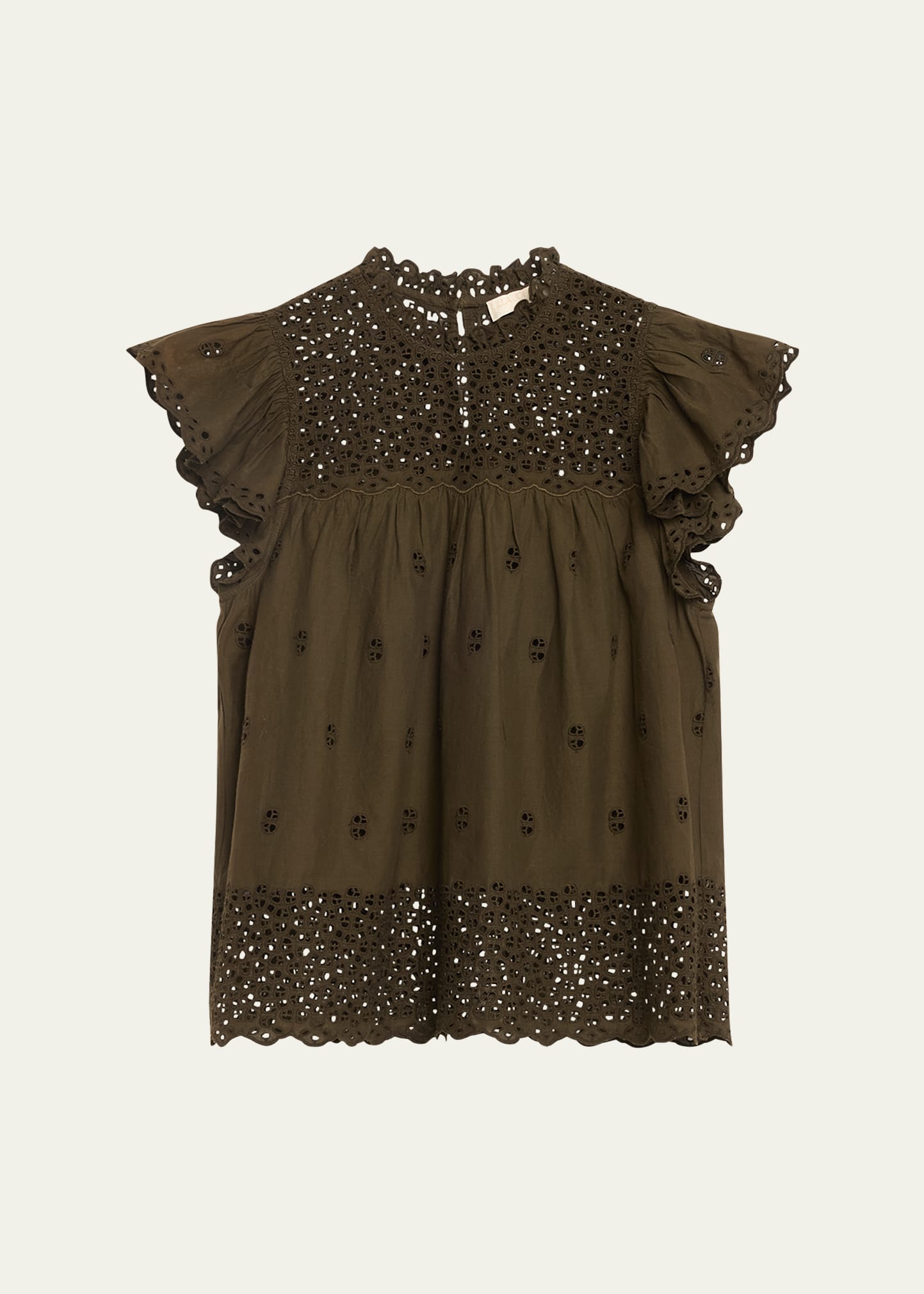 Shop Ulla Johnson Kassi Ruffle-sleeve Embroidered Cotton Top In Militaire