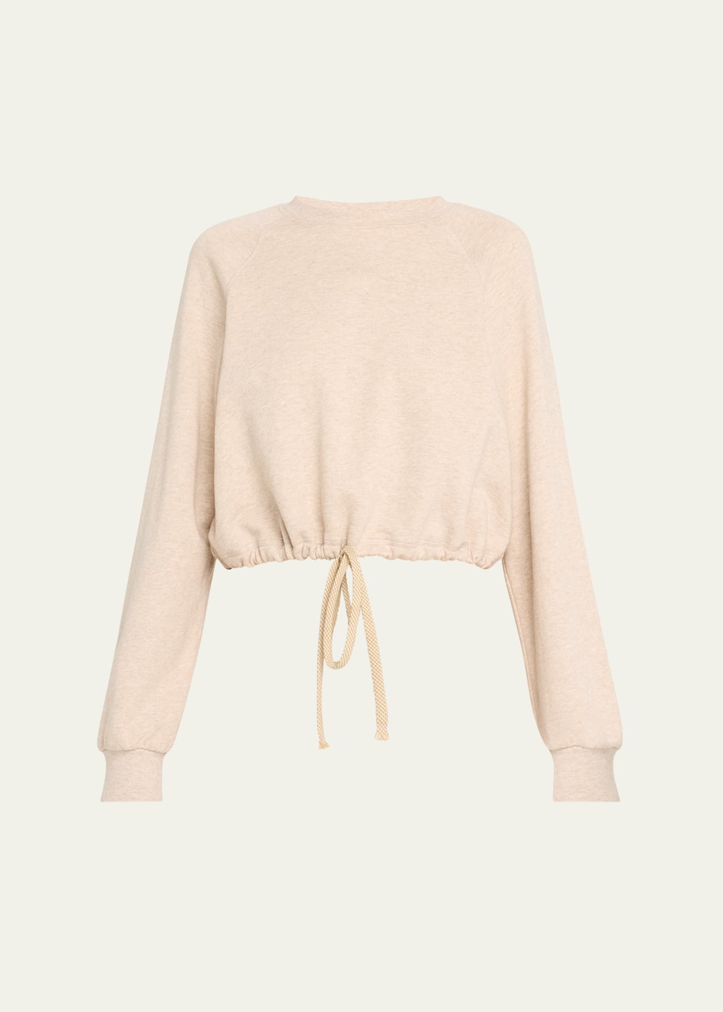 Shop Ulla Johnson Hadley Cotton-blend Drawstring-hem Cropped Sweatshirt In Oatmeal Melange