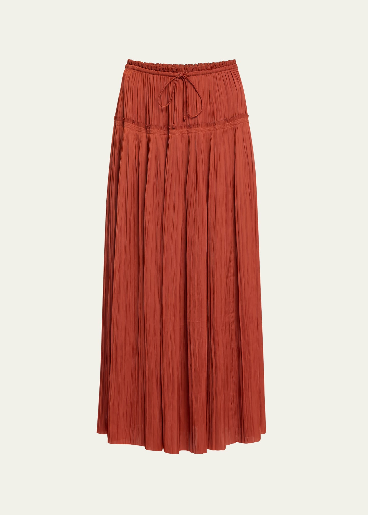 Shop Ulla Johnson Malia Pleated Drawstring Maxi Skirt In Tierra