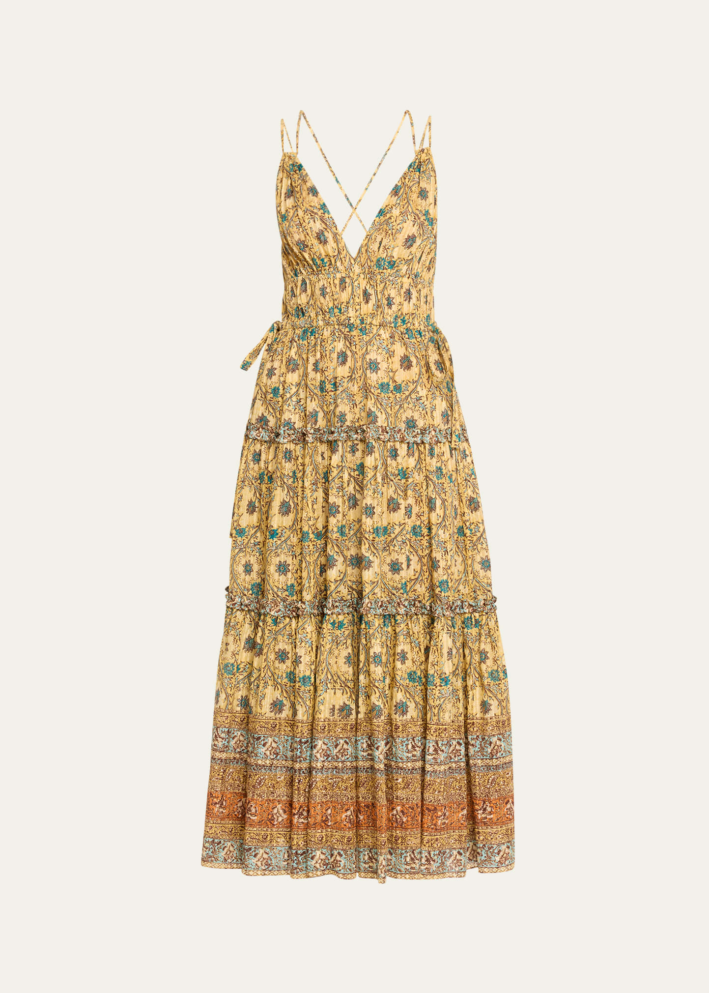 Shop Ulla Johnson Rosa Printed A-line Midi Dress In Caspia
