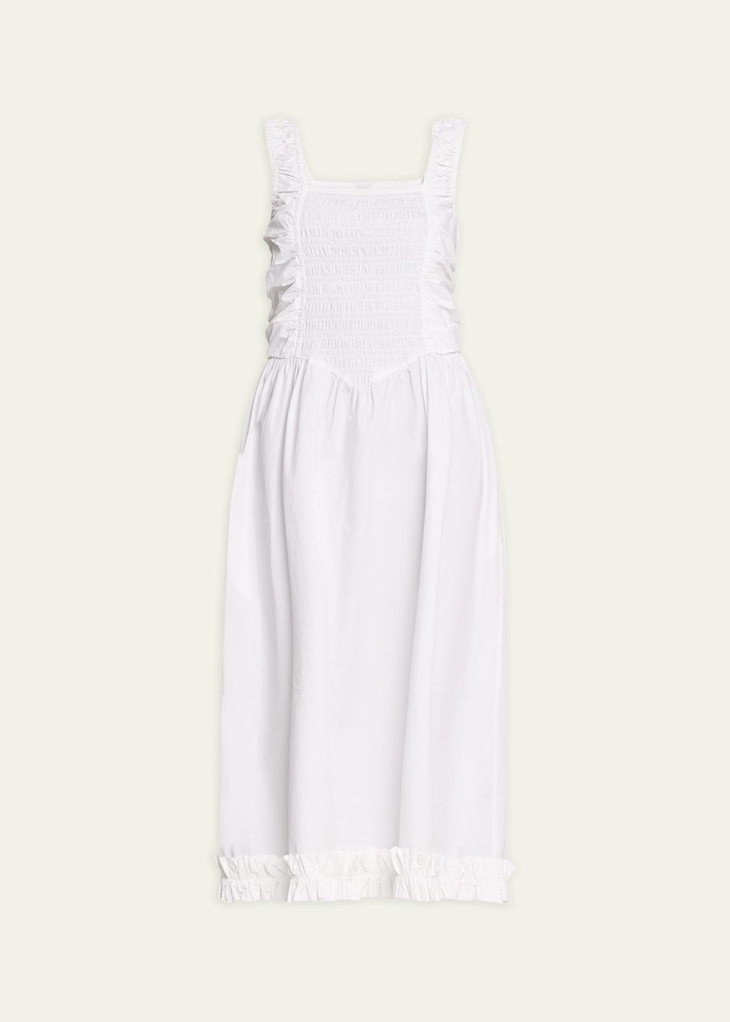 Shop Ganni Strappy Cotton Poplin Midi Smock Dress In Bright White