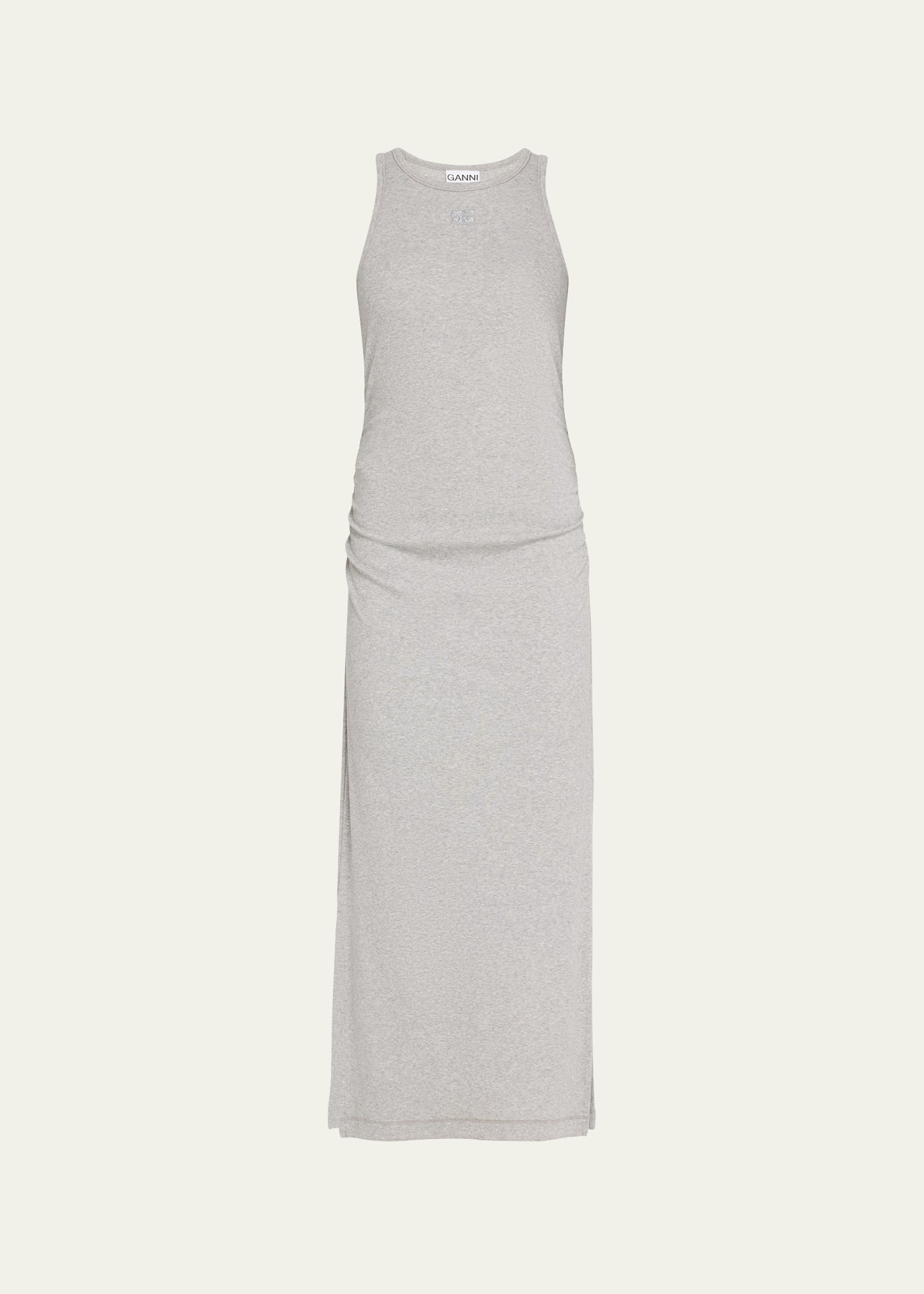 Ganni Organic Cotton Rib Long Tank Dress In Gray