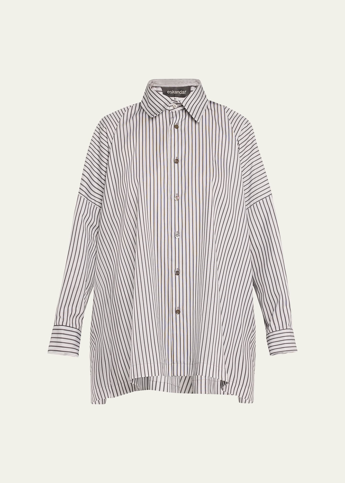 Eskandar Wide Longer Back Shirt With Stripes In Blackstripe