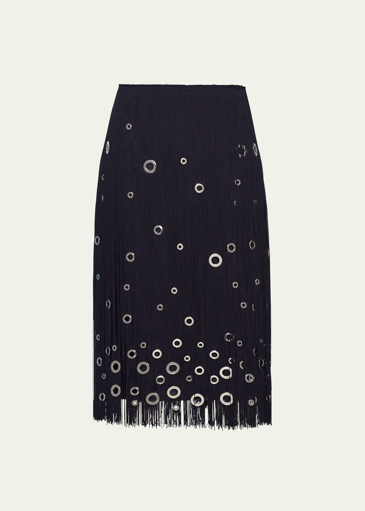 Prada Fringe Grommet Midi Skirt In Black