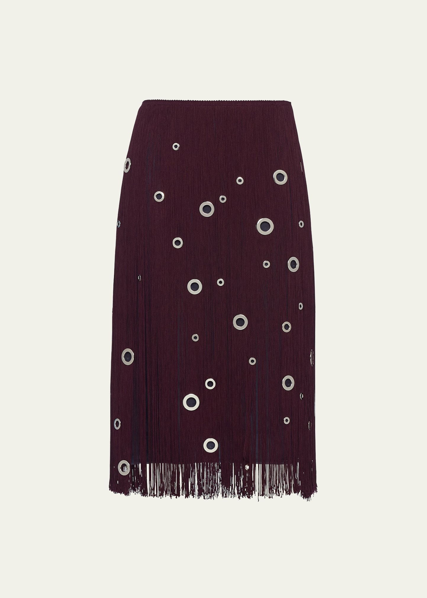 Shop Prada Fringe Grommet Midi Skirt In F0532 Corniola