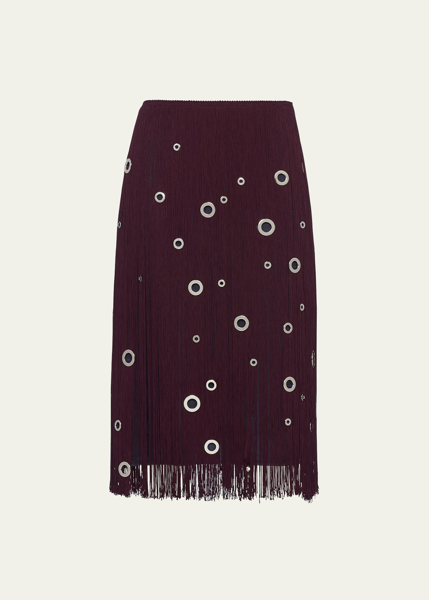 Prada Midi-skirt With Fringe And Grommet Embellishment In F0532 Corniola
