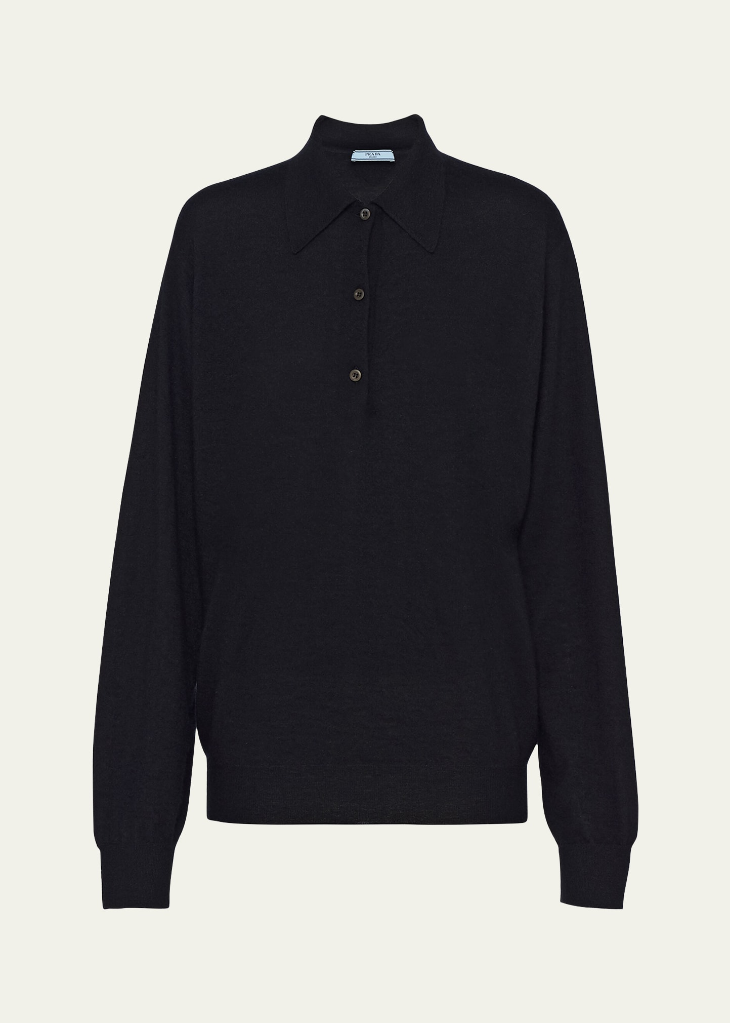 Shop Prada Polo Long Sleeve Cashmere Sweater In F0002 Nero