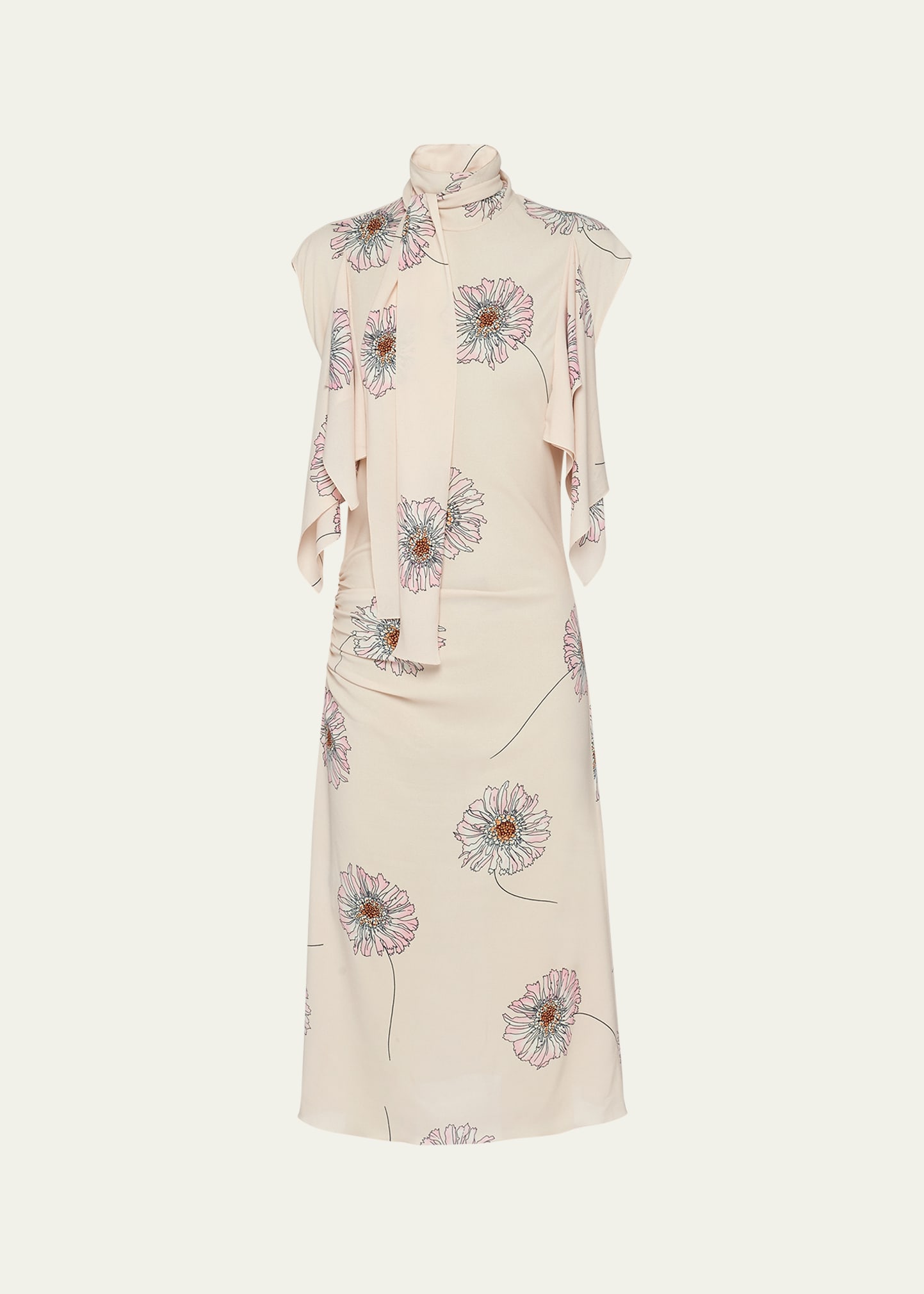 Prada Women's Printed Sablé Dress With Scarf Collar In F0770 Cammeo