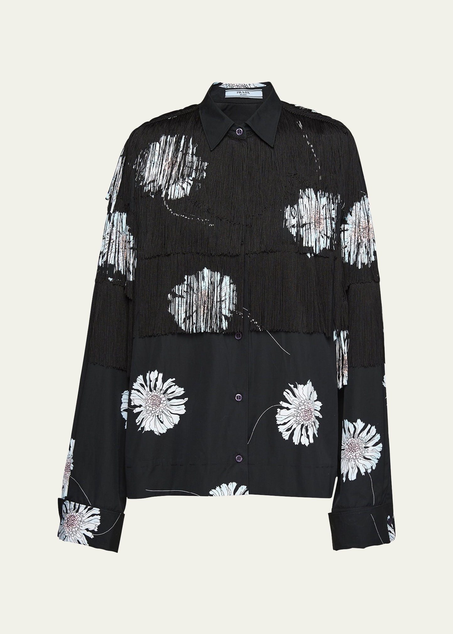 Prada Gerbera And Fringe Button-front Shirt In F0m10 Astro