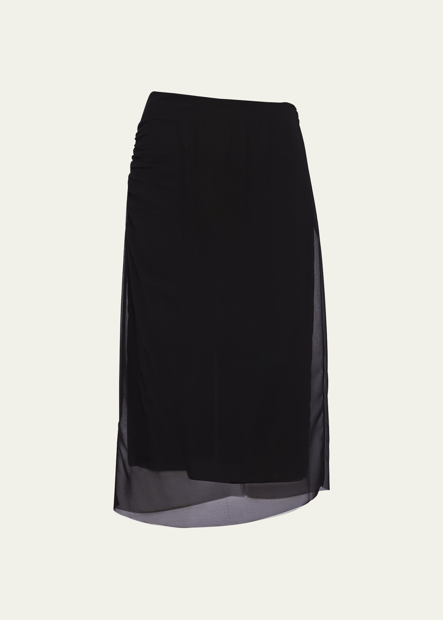 Prada Black Georgette Midi Skirt In F0002 Nero