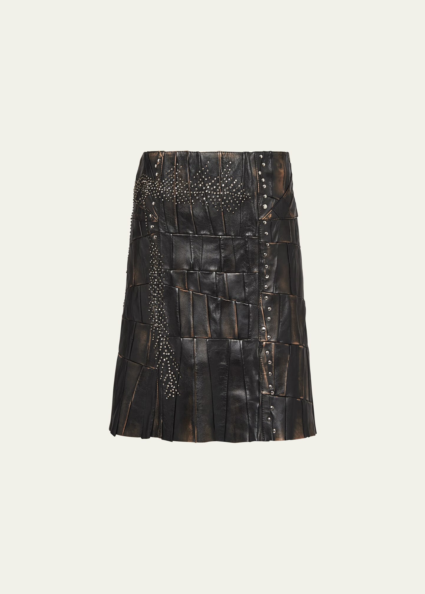 Prada Embroidered Nappa Leather Skirt In F0002 Nero