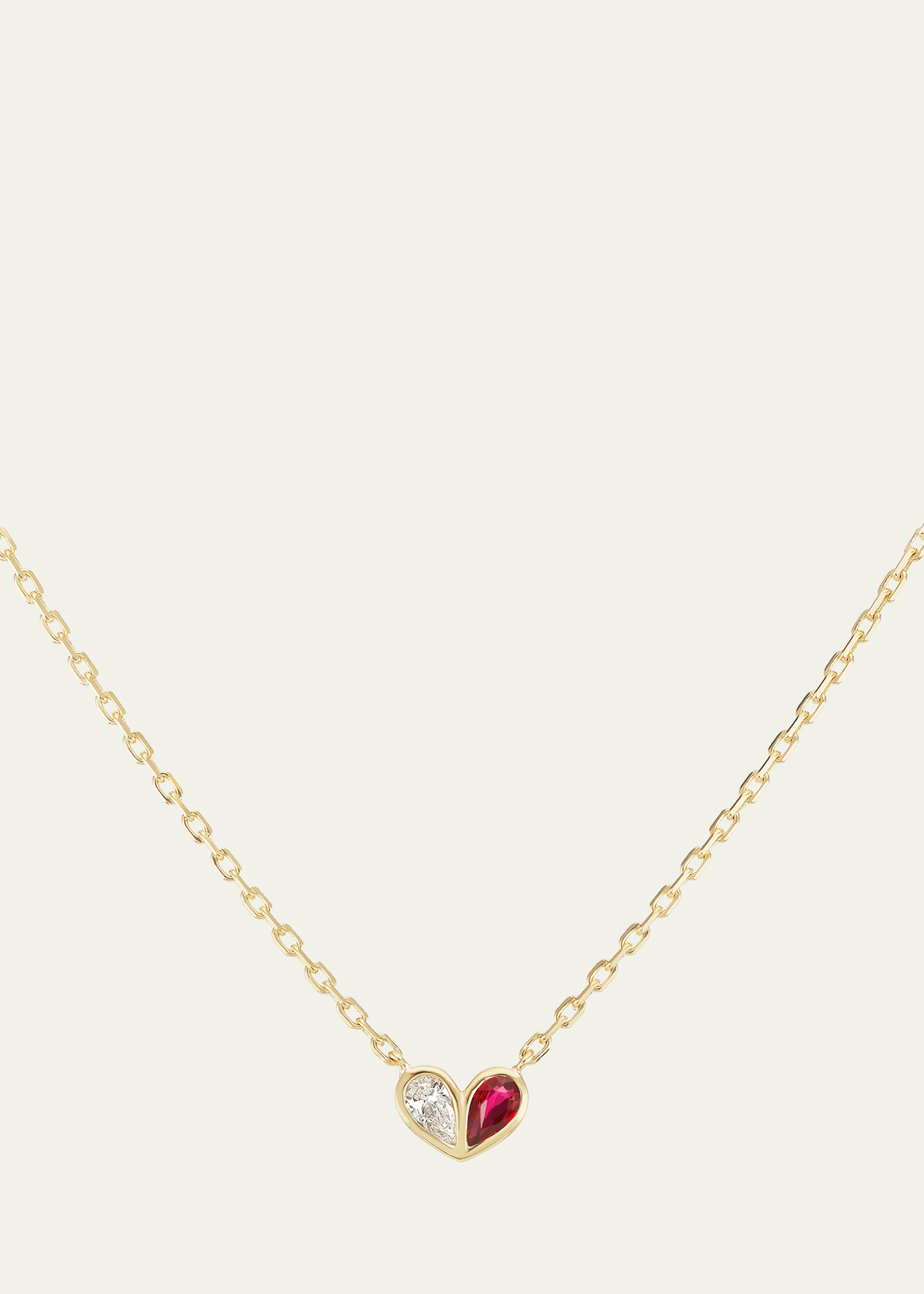 18K Yellow Gold Small Sweetheart Necklace with Diamond and Ruby