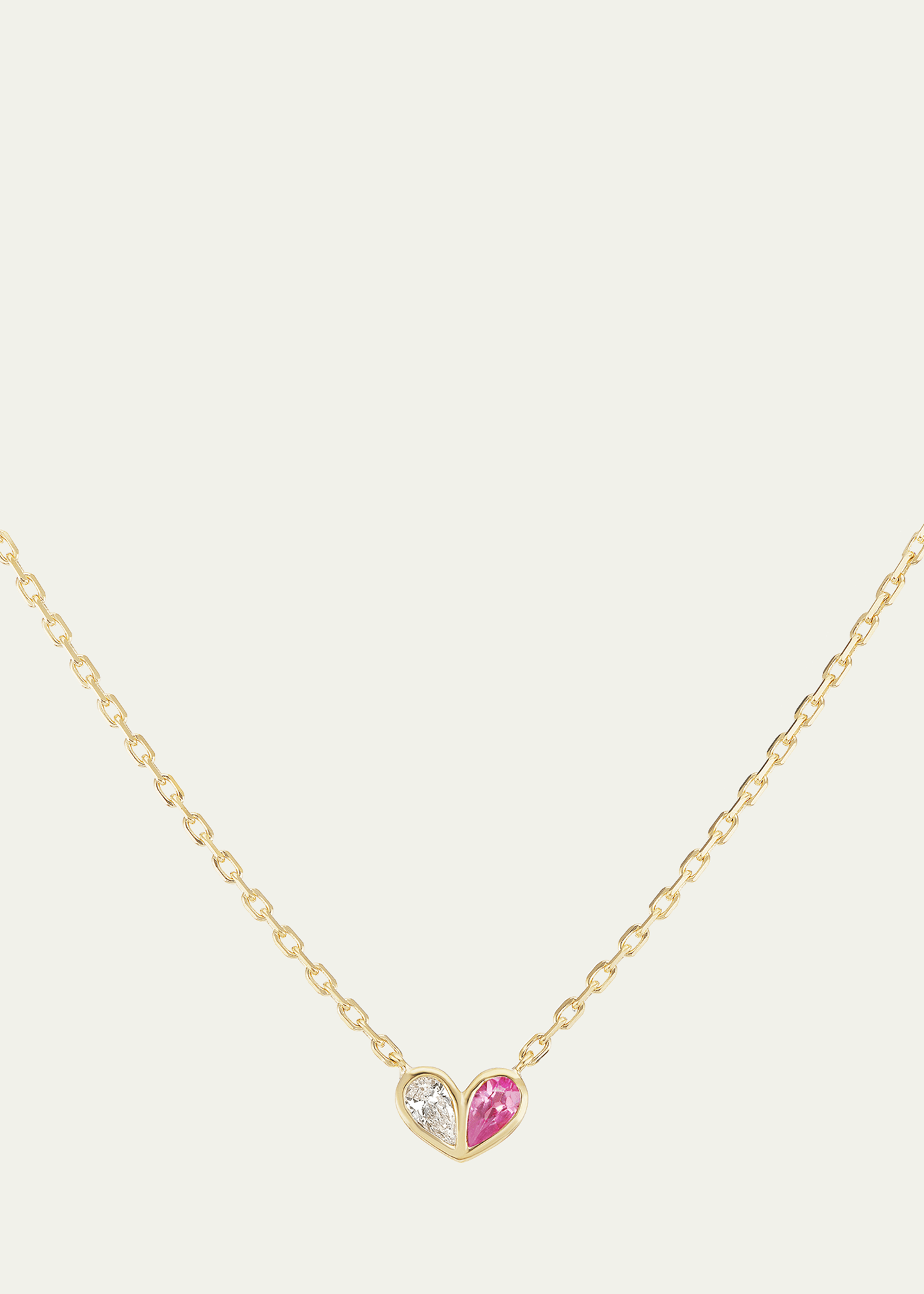 18K Yellow Gold Small Sweetheart Necklace with Diamonds and Dark Pink Sapphire