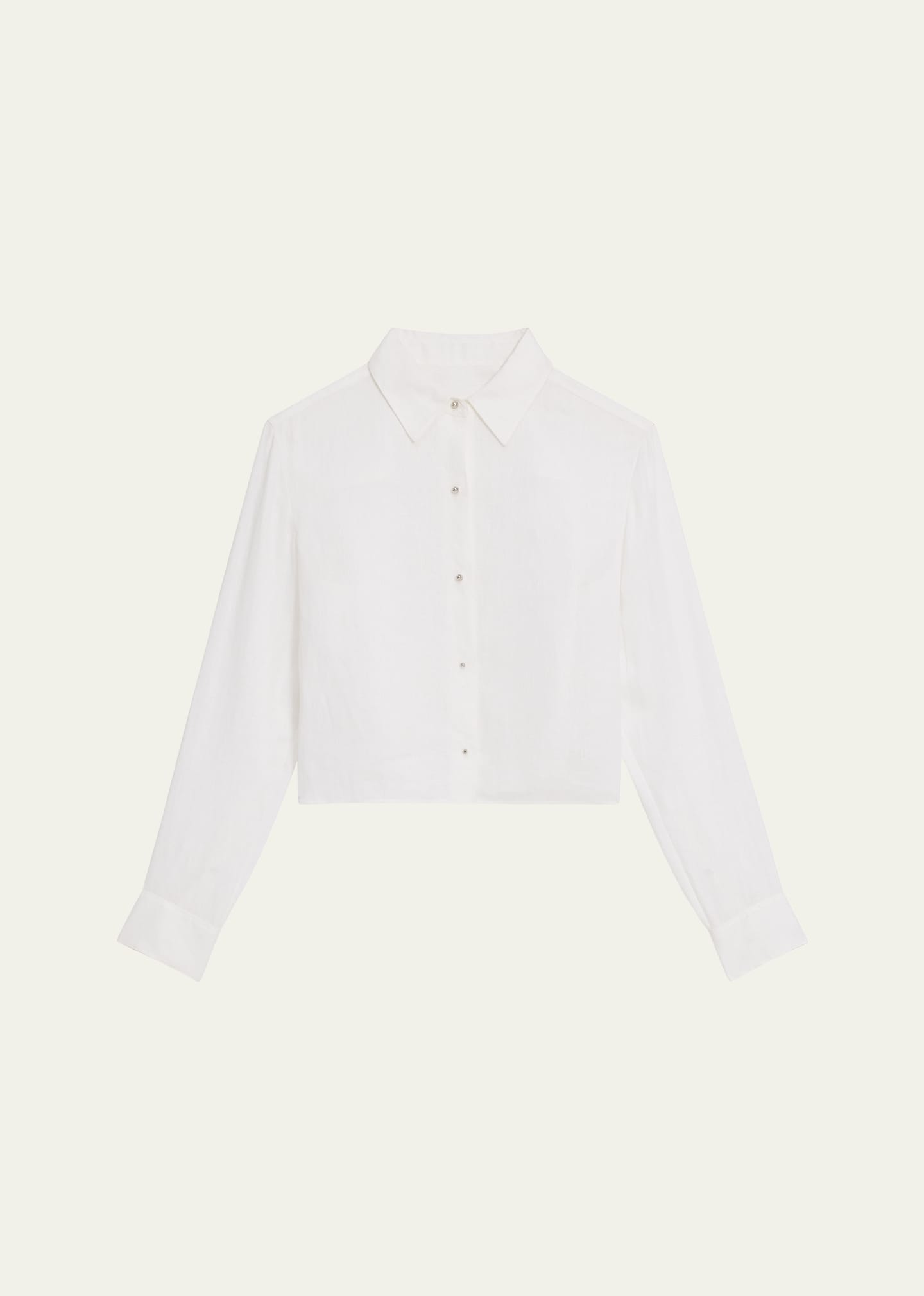 Shop Theory Relaxed Linen Crop Shirt In Wht