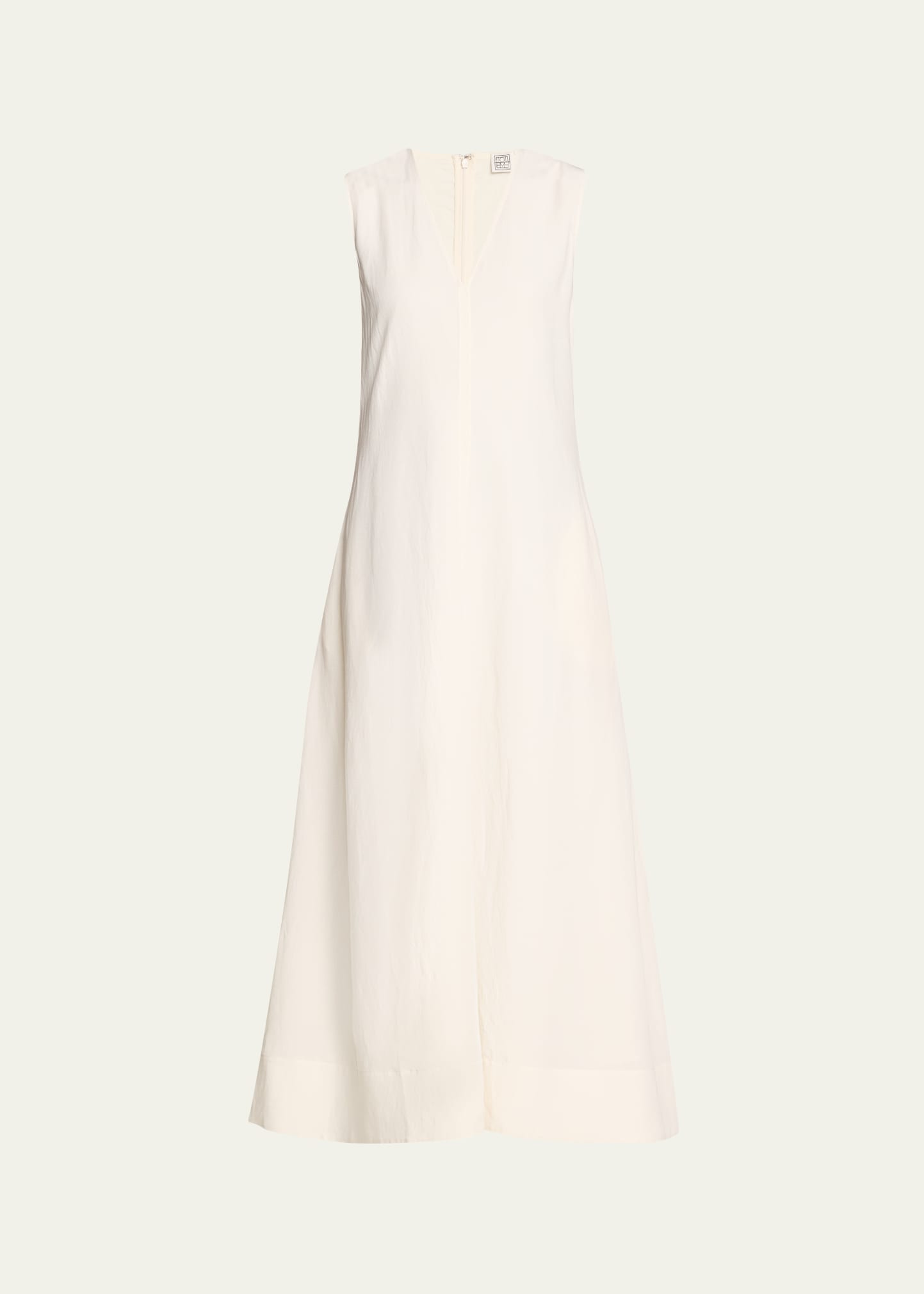 Totême Fluid V-neck Linen Blend Midi Dress In Open White