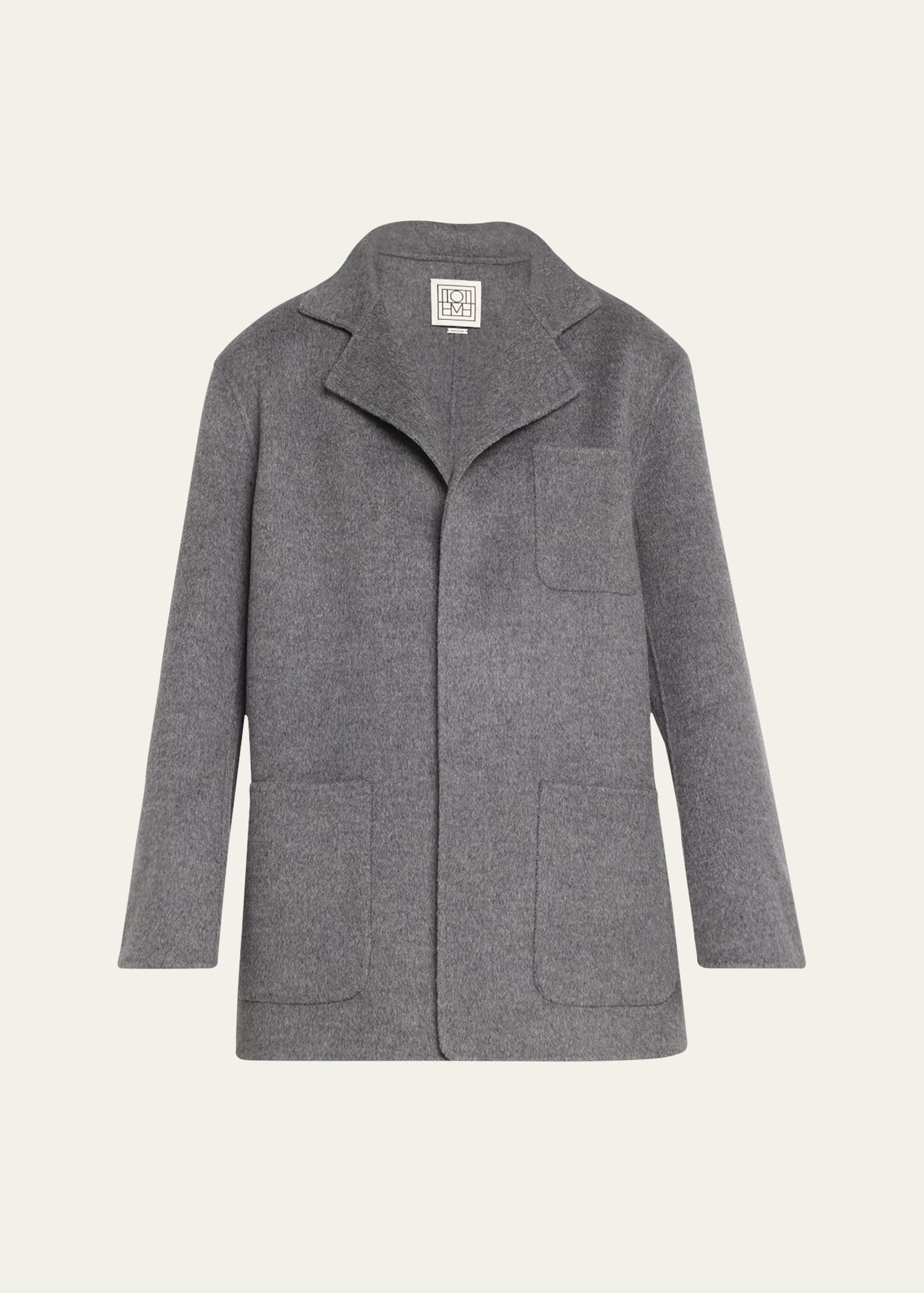 Shop Totême Patch Pocket Double Wool Open Front Jacket In Medium Grey