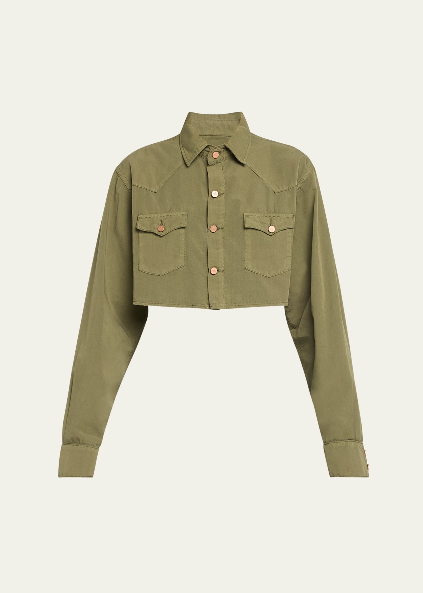 3x1 Stefy Cropped Denim Shirt In Military Green