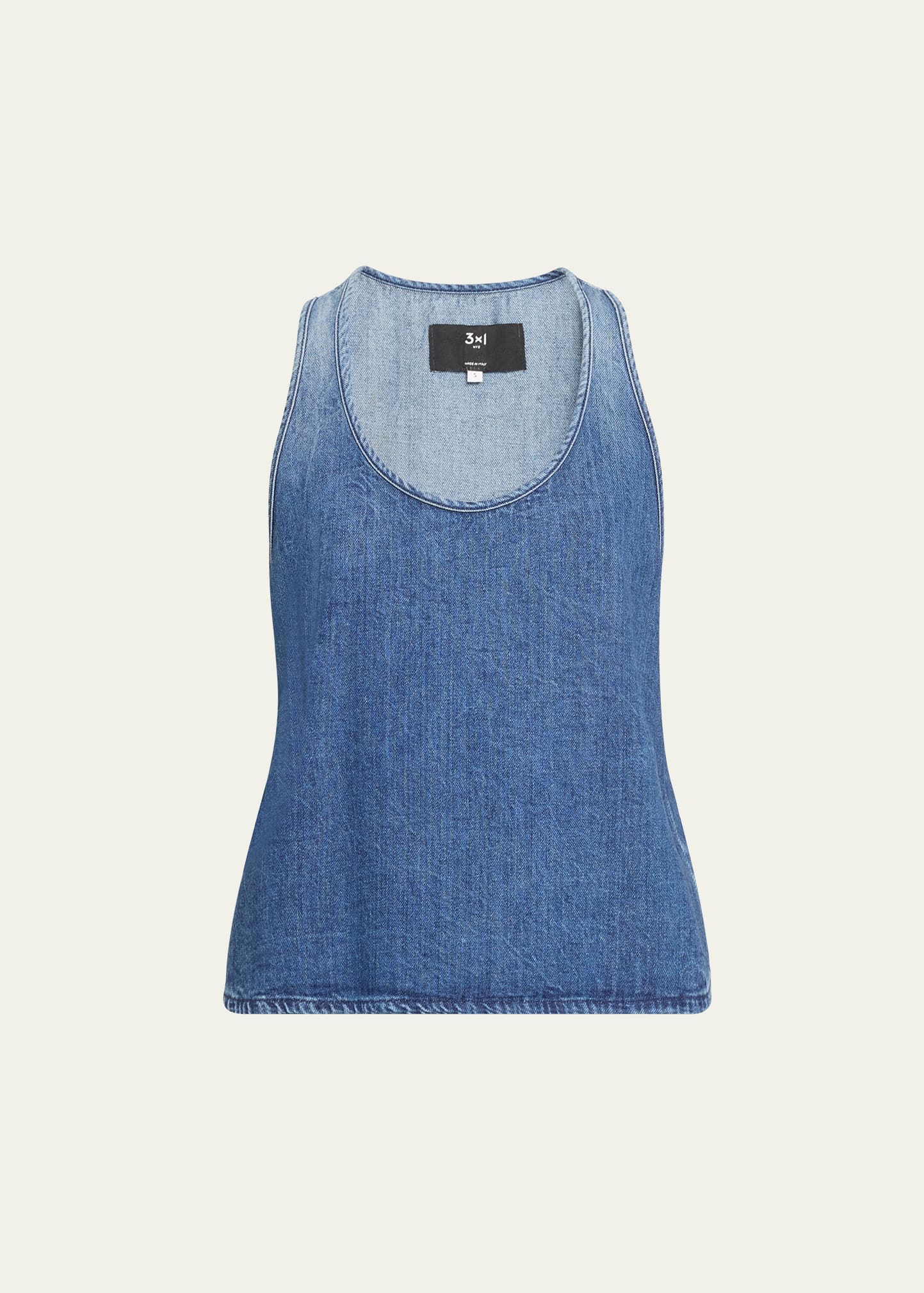 3x1 Moon Scoop-neck Denim Tank Top In Midstone