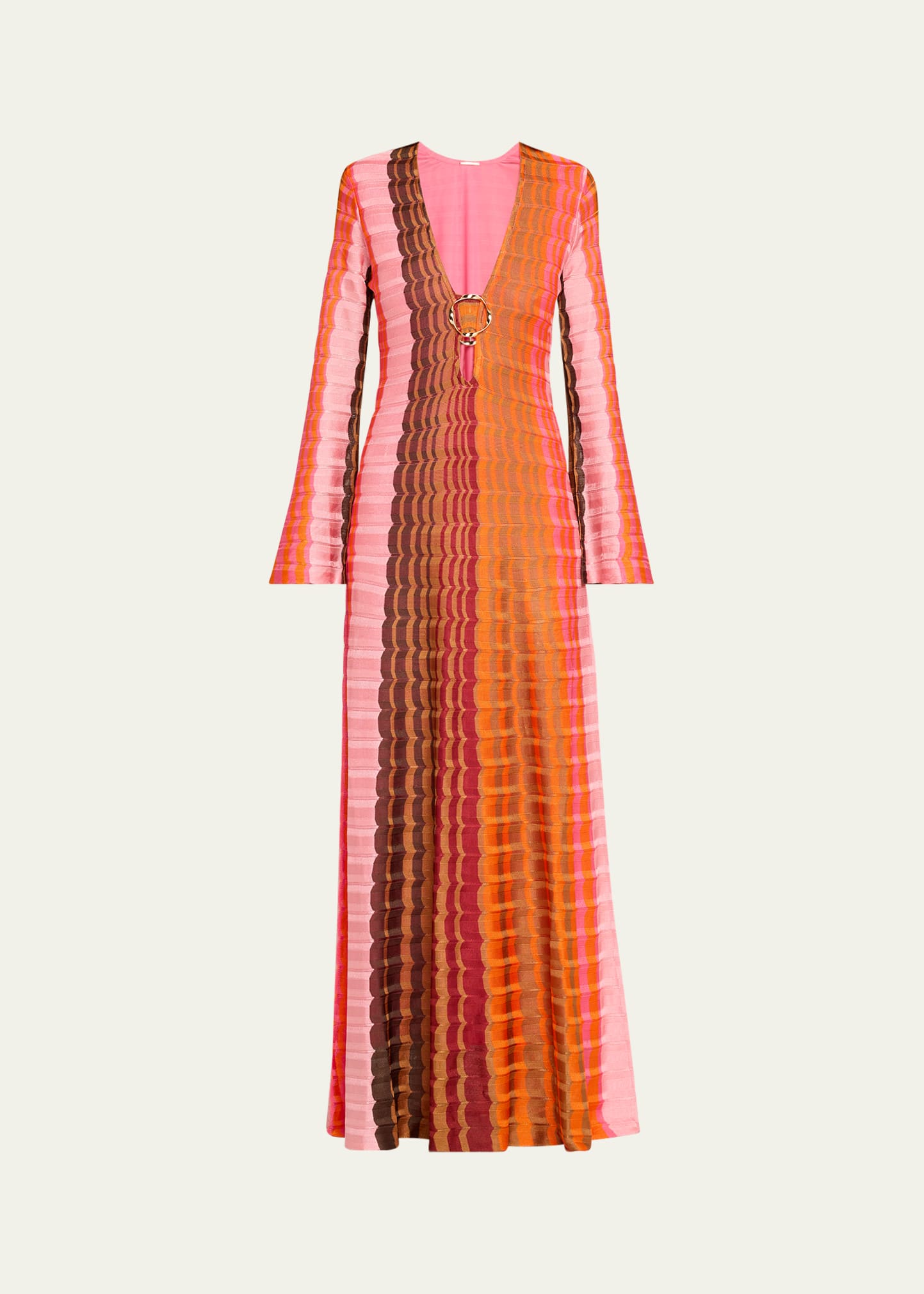 Vibe Wavy Knit Flared-Sleeve Maxi Dress
