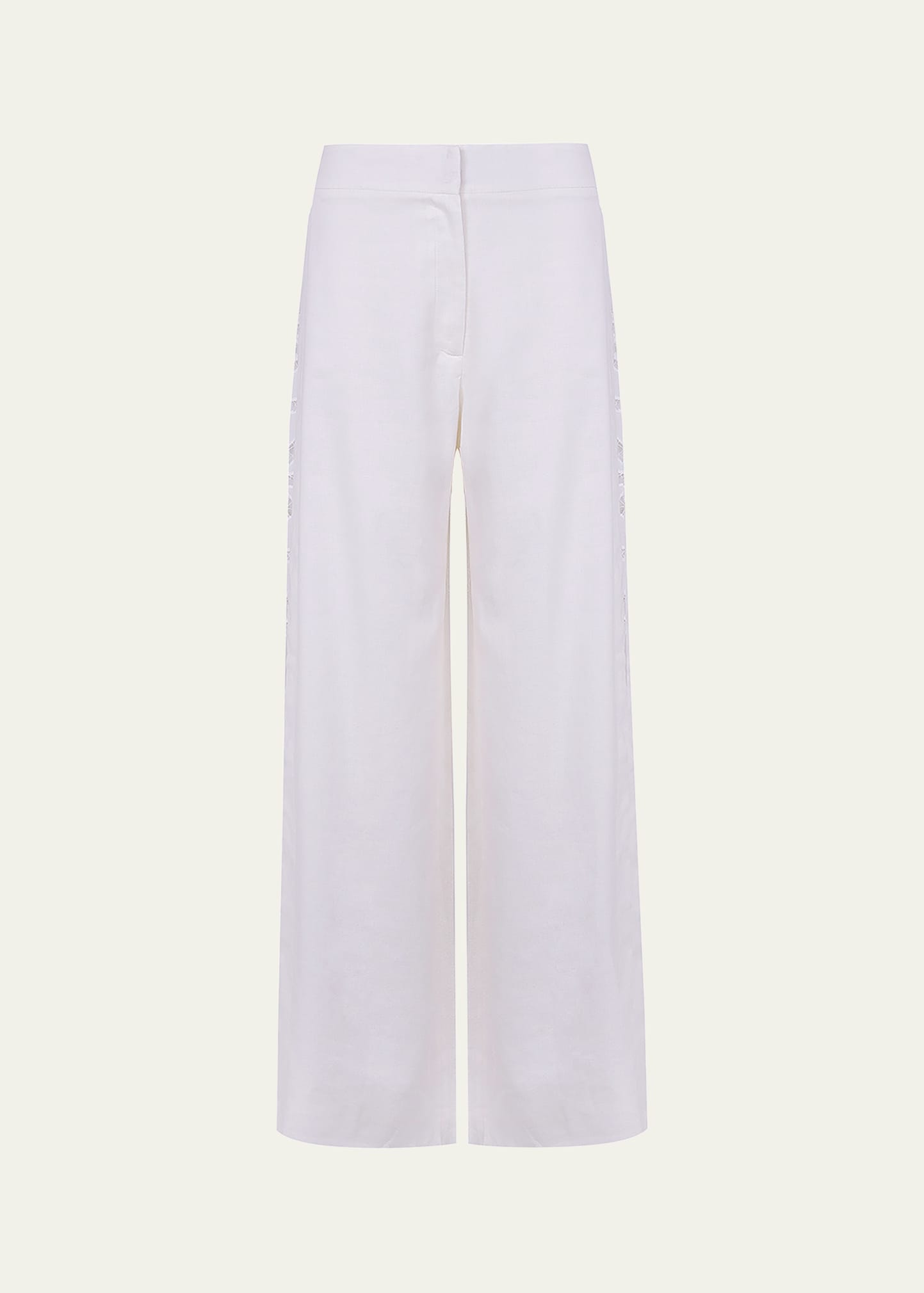 Vix Solid Bree Geometric Embroidered Pants In Off White