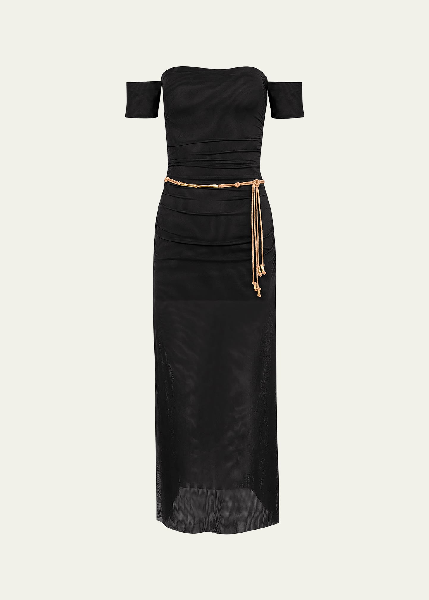 Shop Vix Solid Brine Off-shoulder Mesh Maxi Dress In Black