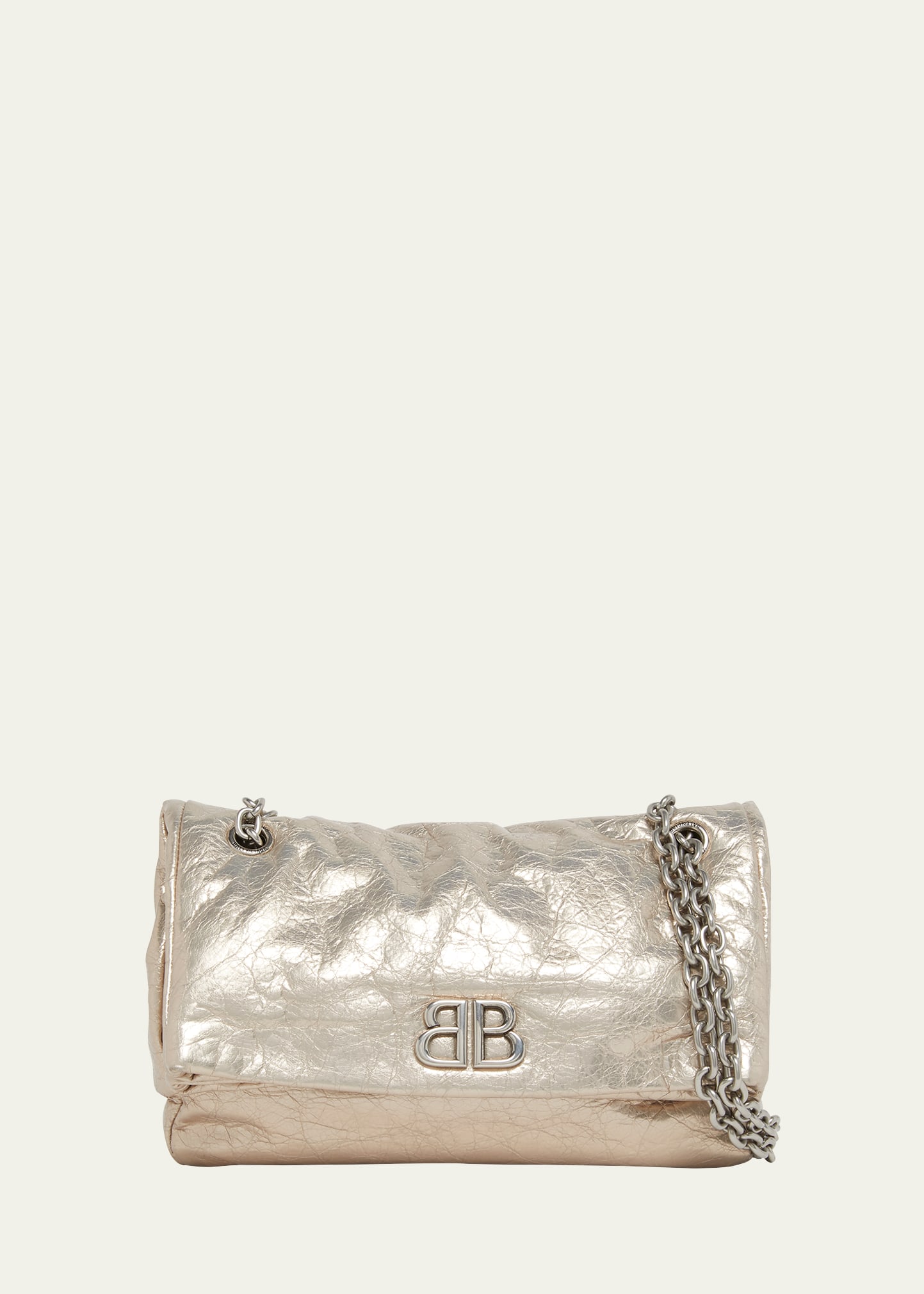 Shop Balenciaga Monaco Small Metallic Leather Shoulder Bag In 9706 Stone Beige