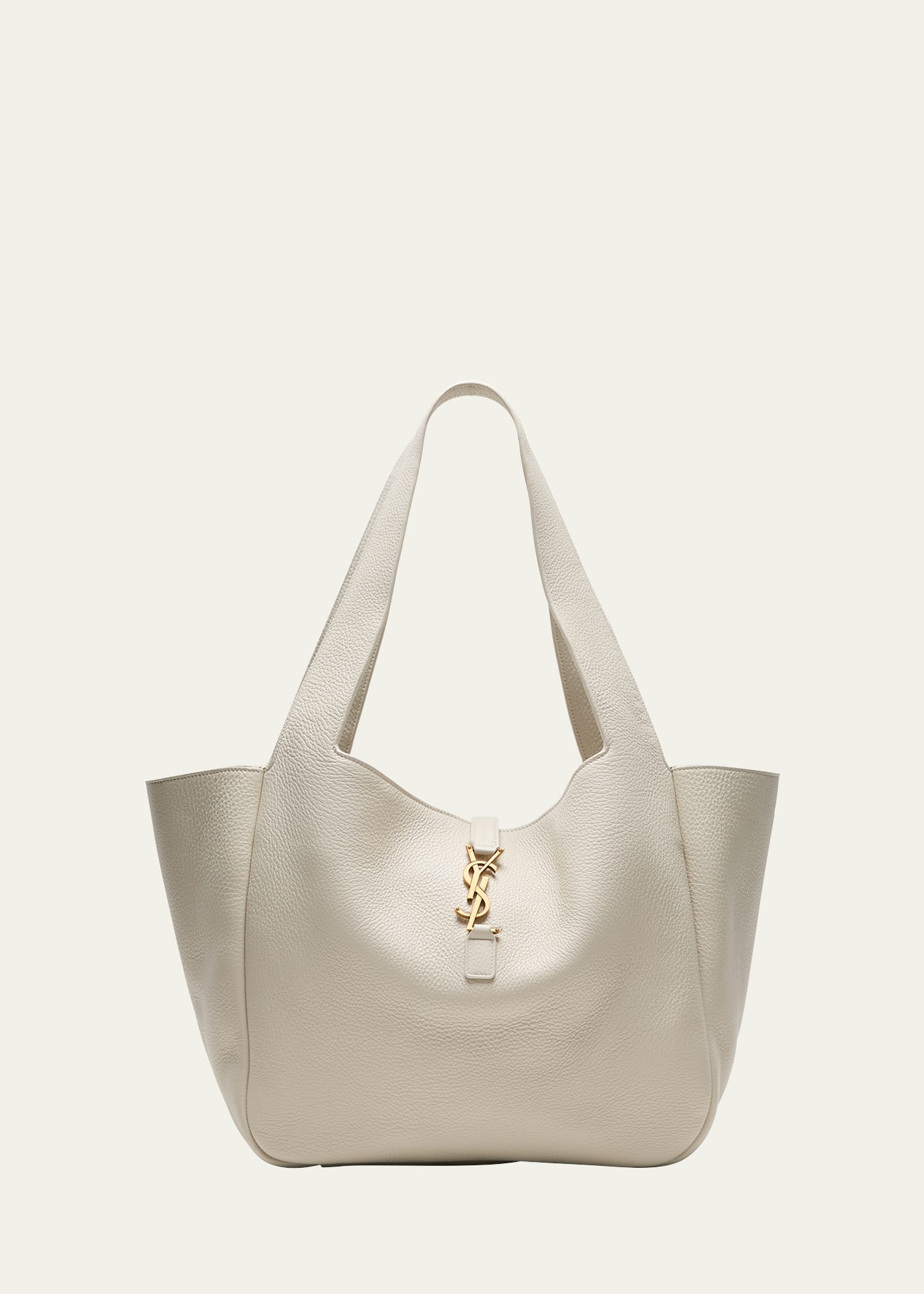Shop Saint Laurent Bea Ysl Tote Bag In Leather In White/brown