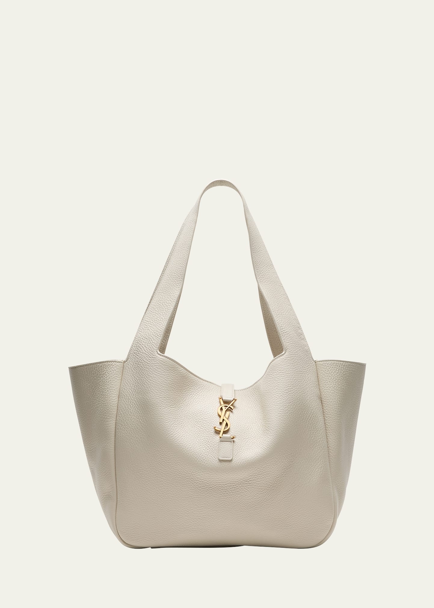 Saint Laurent Bea Ysl Tote Bag In Leather In White/brown