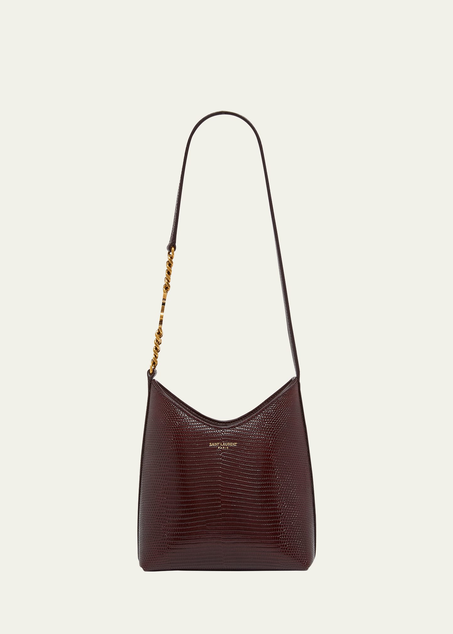 Saint Laurent Mini Shoulder Bag In Shiny Lizard-embossed Leather In Bordeaux